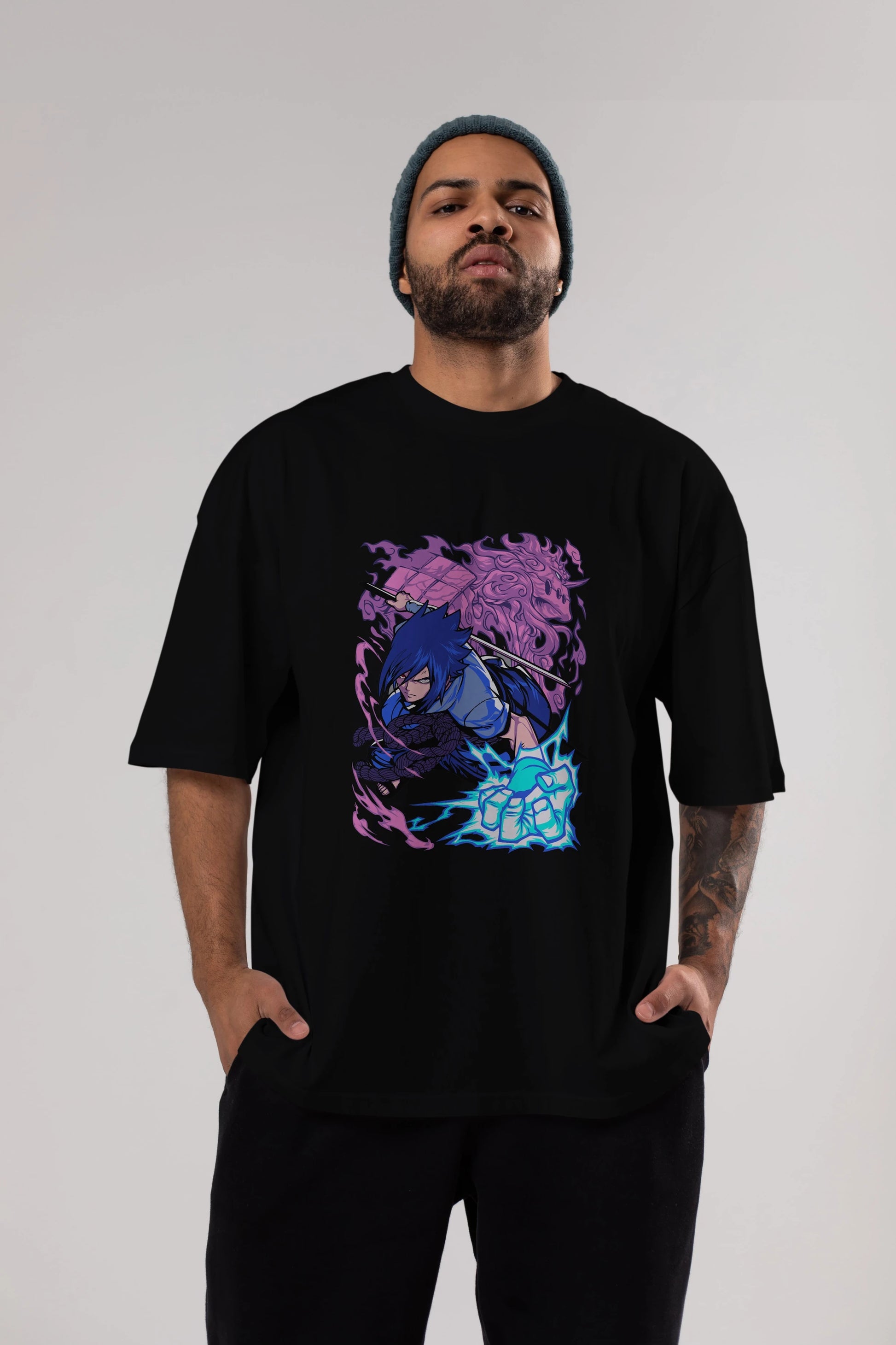 NARUTO SASUKE UCHIHA 2 Anime Ön Baskılı Oversize t-shirt %100 pamuk Erkek Kadın Unisex