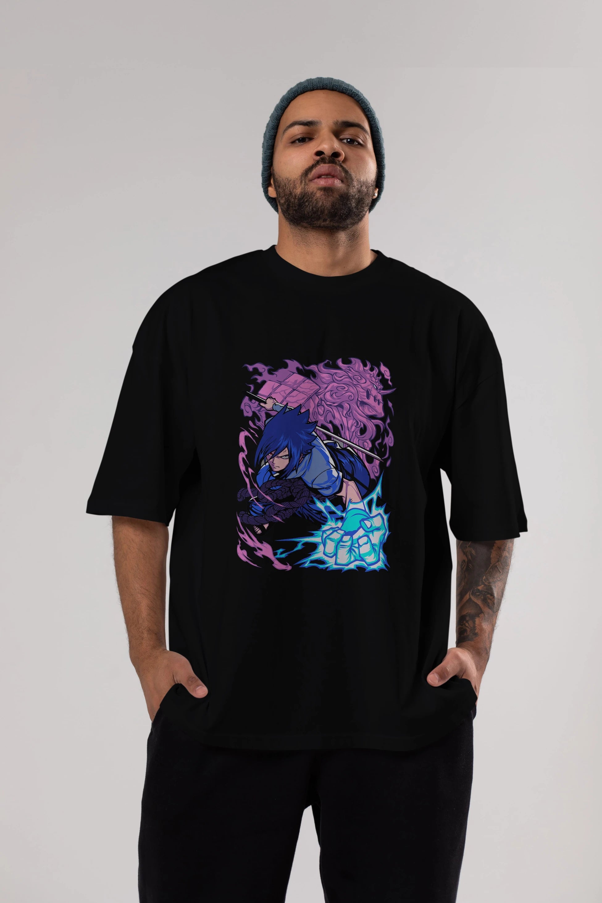 NARUTO SASUKE UCHIHA 2 Anime Ön Baskılı Oversize t-shirt %100 pamuk Erkek Kadın Unisex