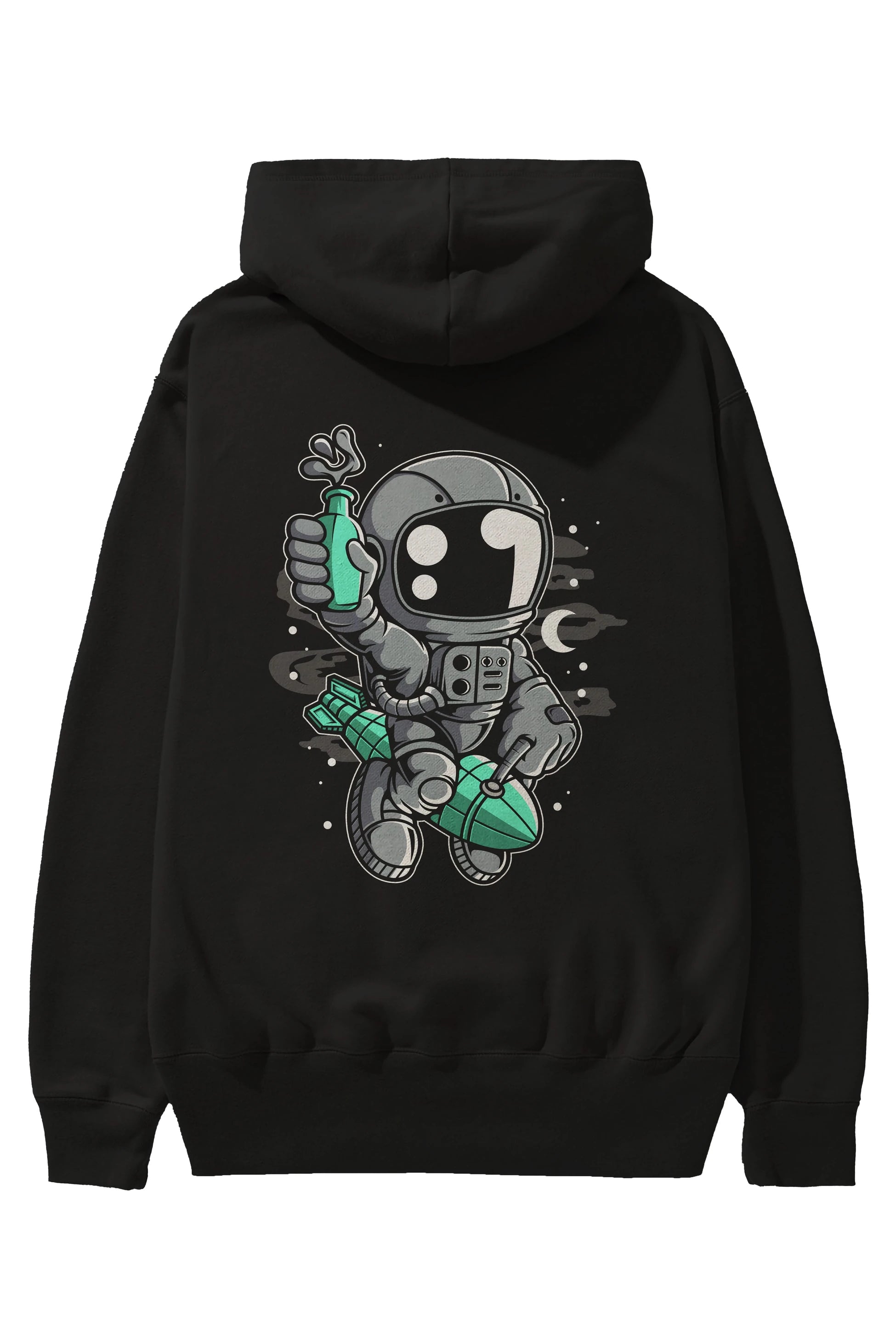 Astronaut Rocket Arka Baskılı Hoodie Oversize Kapüşonlu Sweatshirt Erkek Kadın Unisex