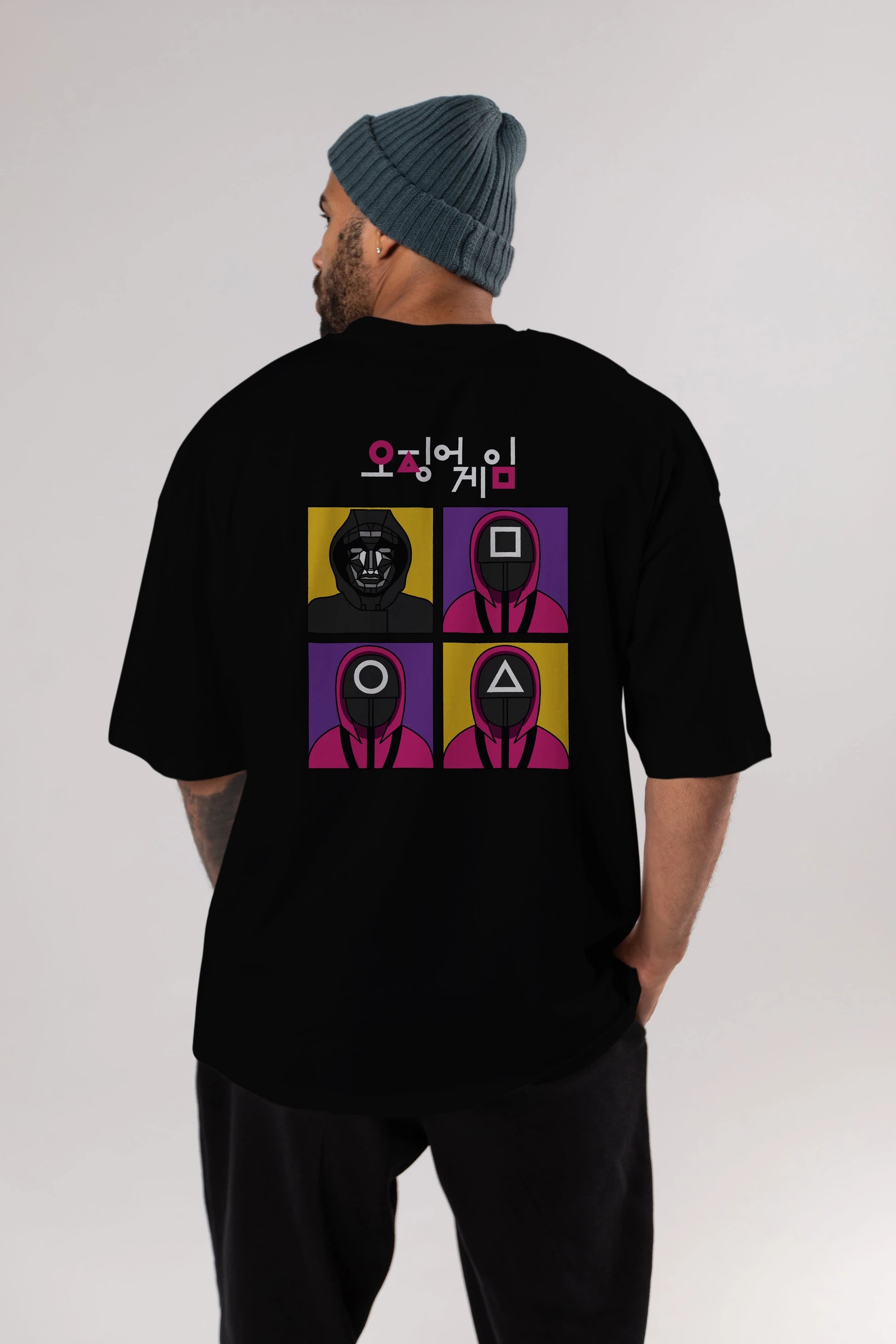 Squid Game (1) Arka Baskılı Oversize t-shirt Erkek Kadın Unisex %100 Pamuk Bisiklet Yaka tişort