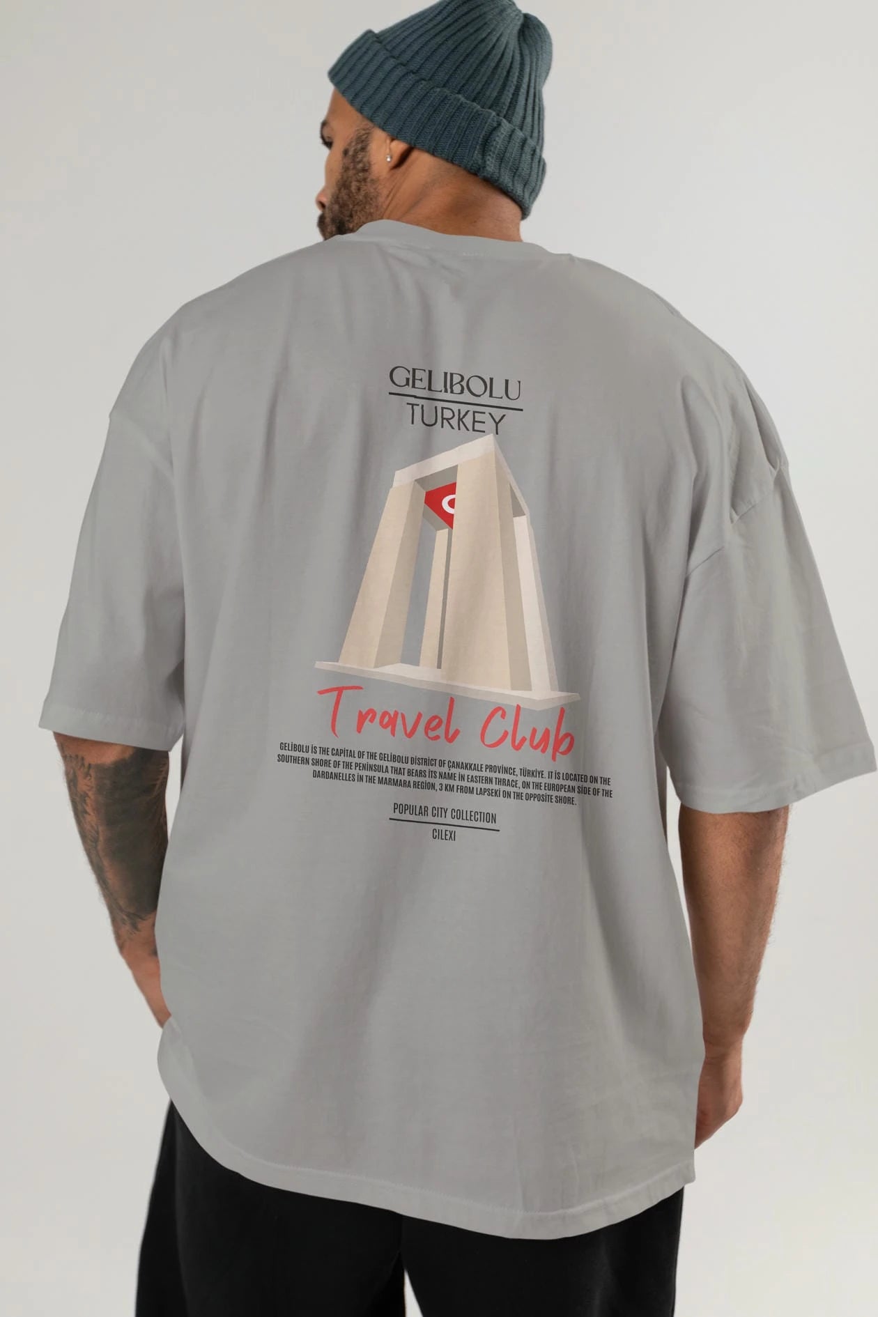Gelibolu Turkey Arka Baskılı Oversize t-shirt Erkek Kadın Pamuk Bisiklet Yaka tişort