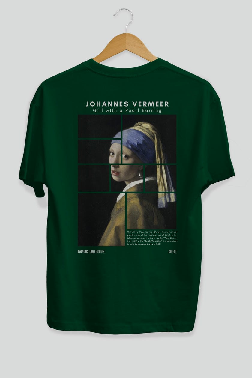 Johannes Vermeer Arka Baskılı Oversize t-shirt Erkek Kadın Bisiklet Yaka Pamuk tişort