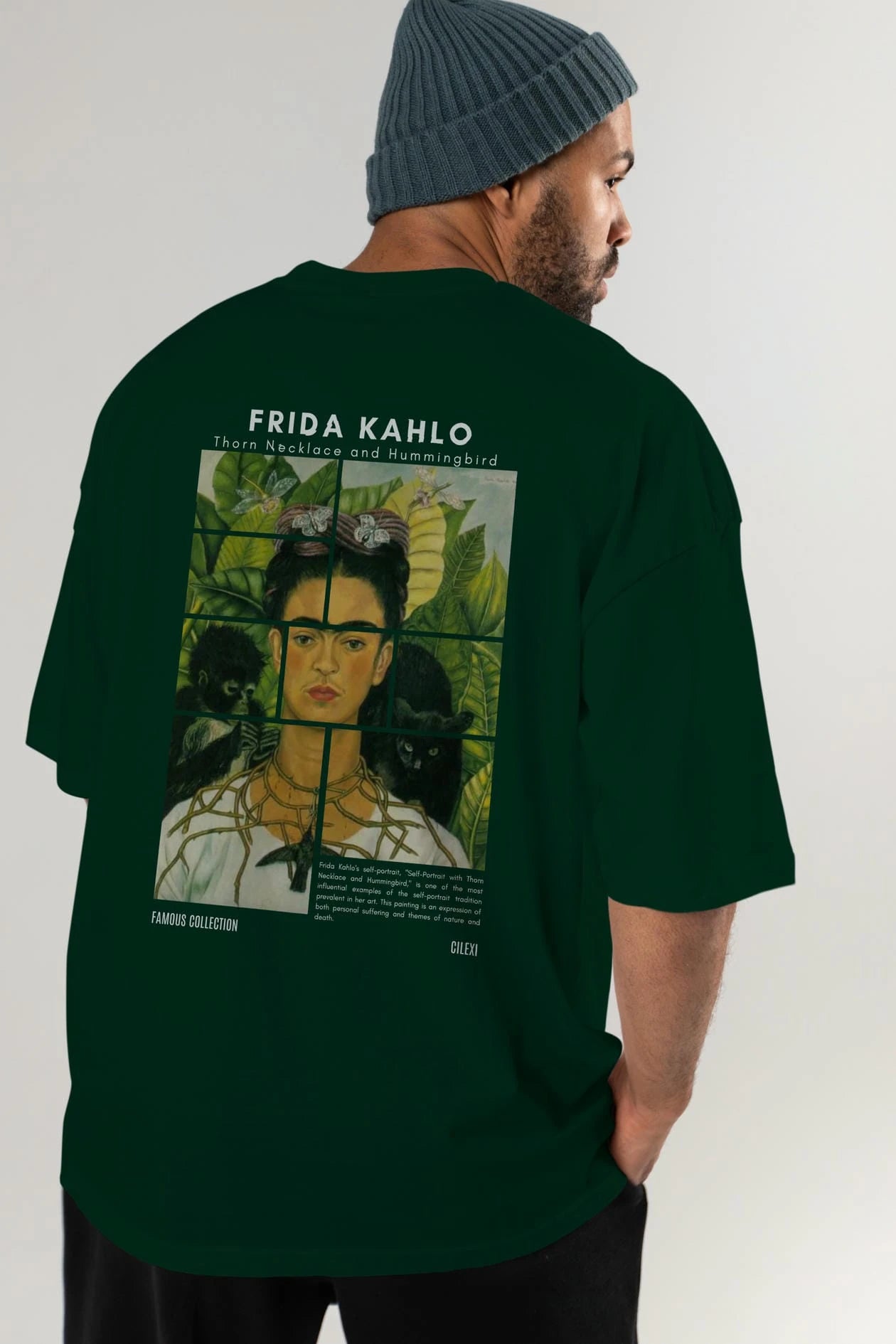 Frida Kahlo Arka Baskılı Oversize t-shirt Erkek Kadın Bisiklet Yaka Pamuk tişort