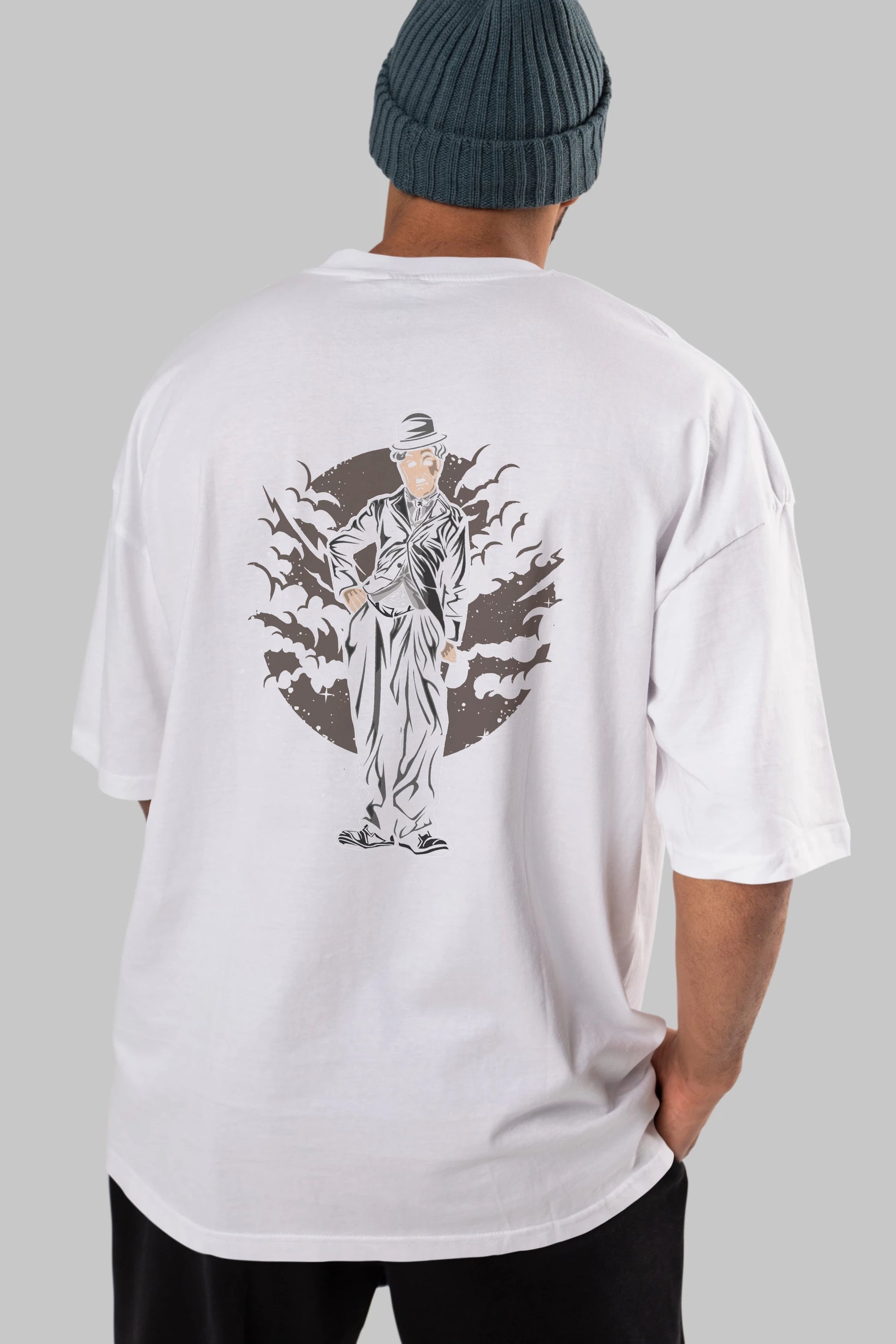 CHAPLIN Arka Baskılı Oversize t-shirt Erkek Kadın Unisex %100 Pamuk