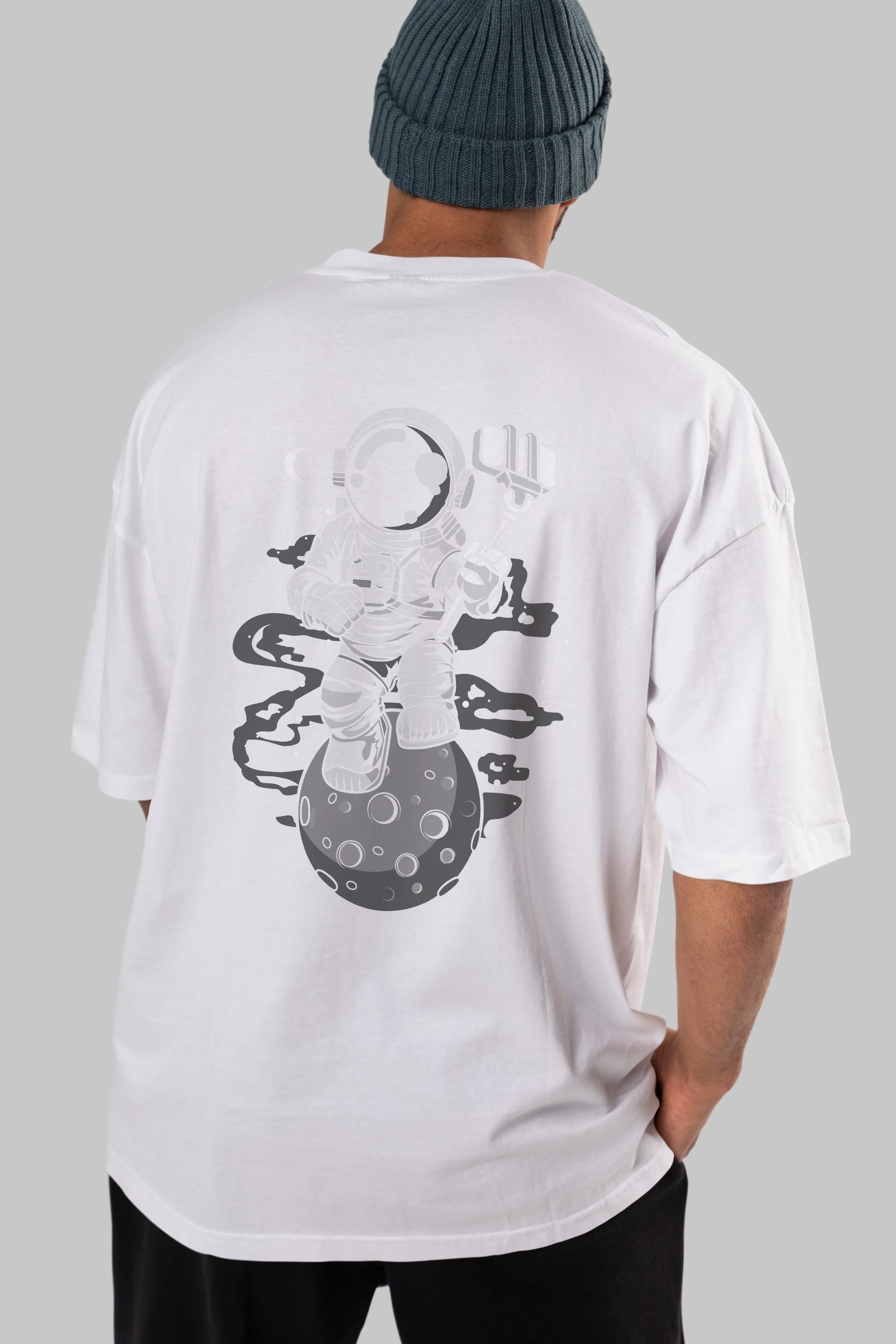 Astronaut Selfie Arka Baskılı Oversize t-shirt Erkek Kadın Unisex