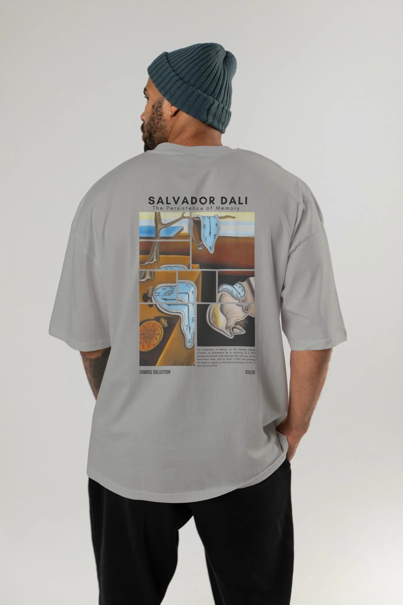 Salvador Dali Arka Baskılı Oversize t-shirt Erkek Kadın Bisiklet Yaka Pamuk tişort