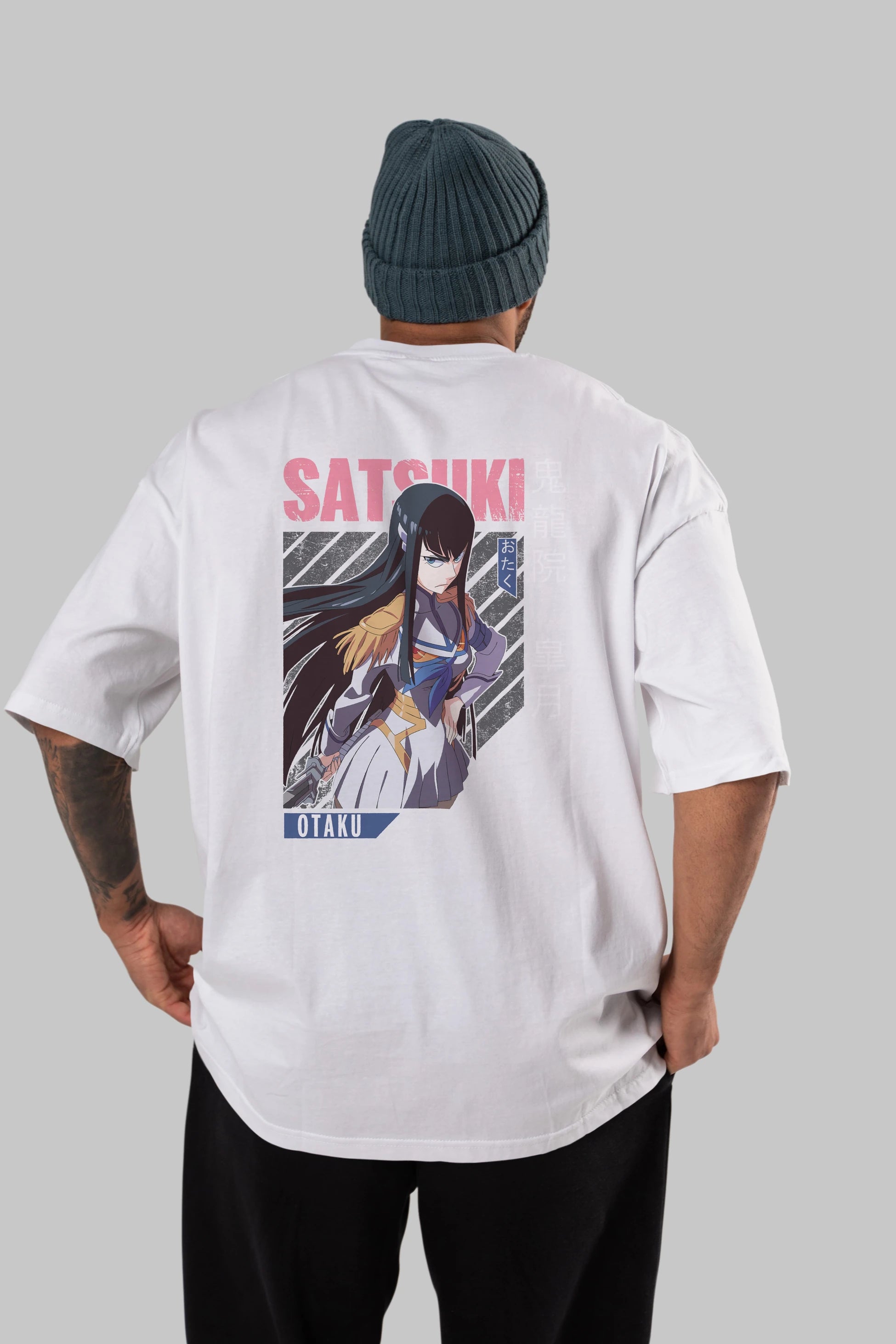 Satsuki Kiryuuin 8 Anime Arka Baskılı Oversize t-shirt Erkek Kadın Unisex