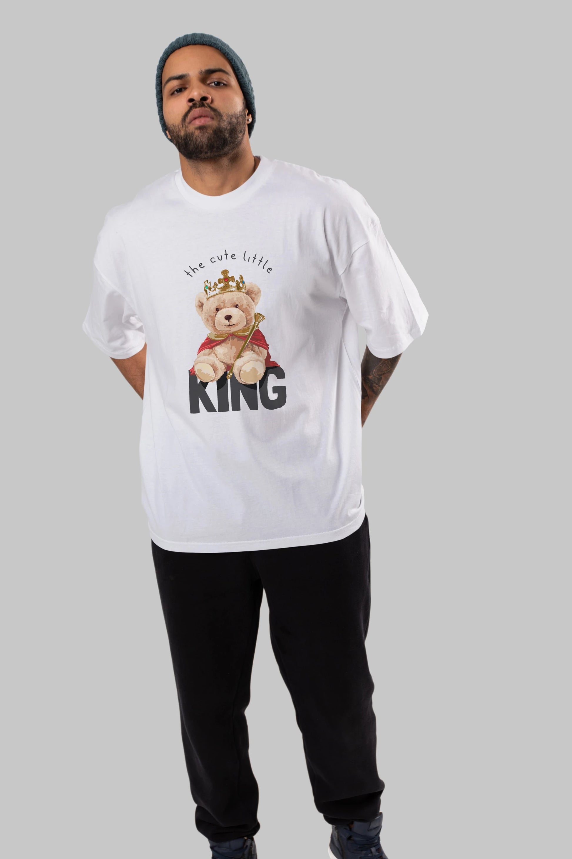 Teddy Bear King Ön Baskılı Oversize t-shirt Erkek Kadın Unisex %100 Pamuk
