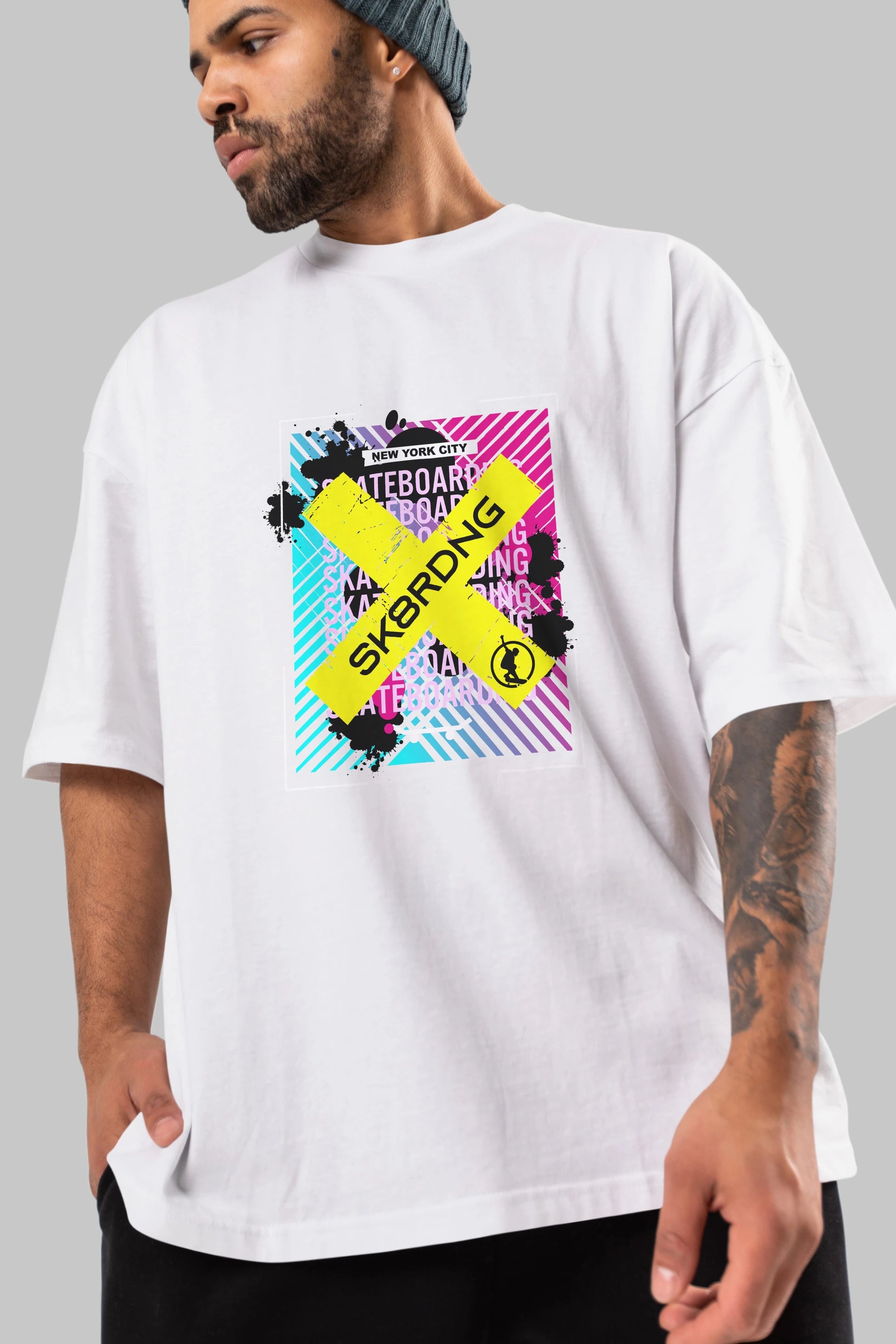 Skatebording Ön Baskılı Oversize t-shirt Erkek Kadın Unisex