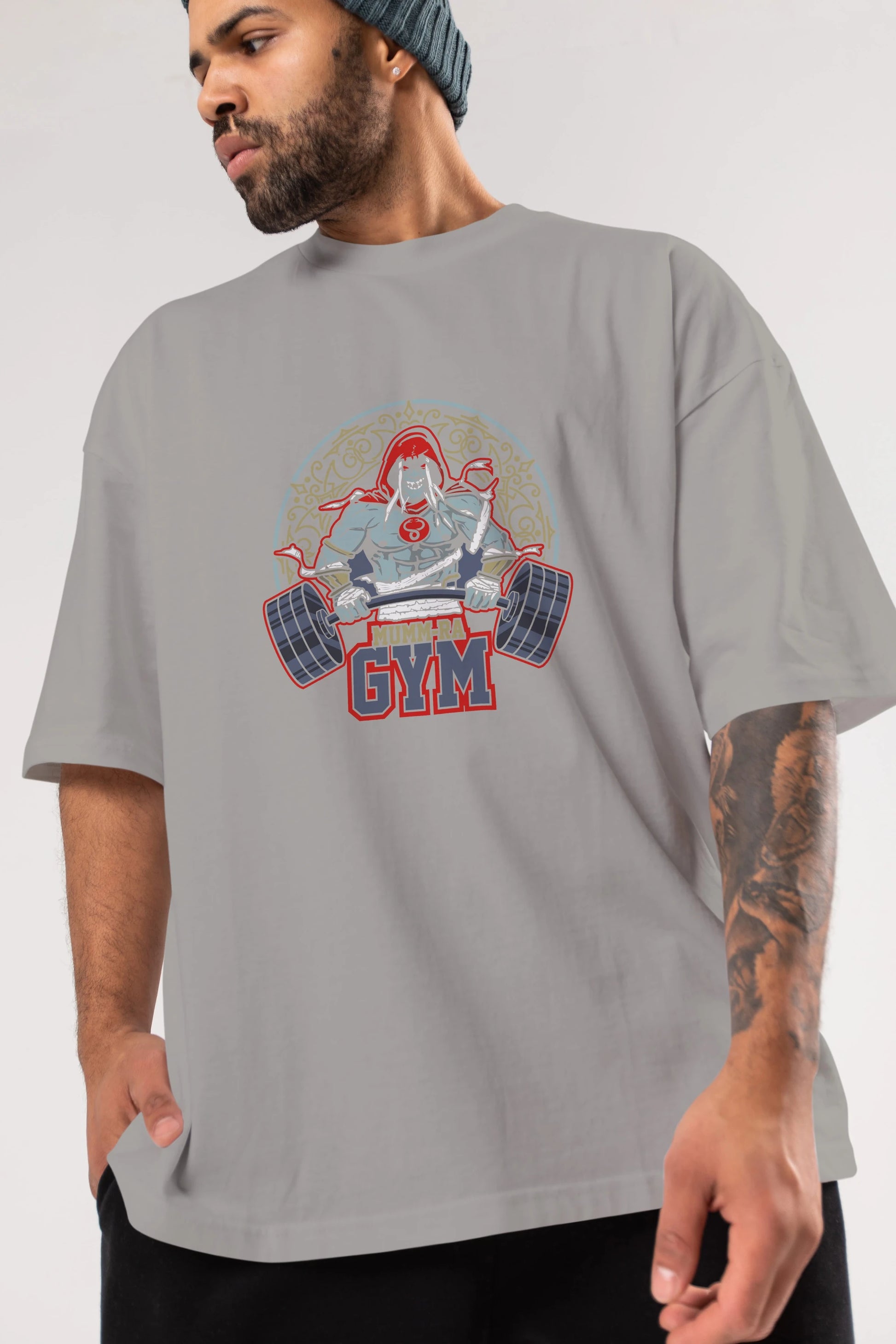 Mumm-ra GYM Ön Baskılı Oversize t-shirt Erkek Kadın Unisex %100 Pamuk Bisiklet Yaka tişort
