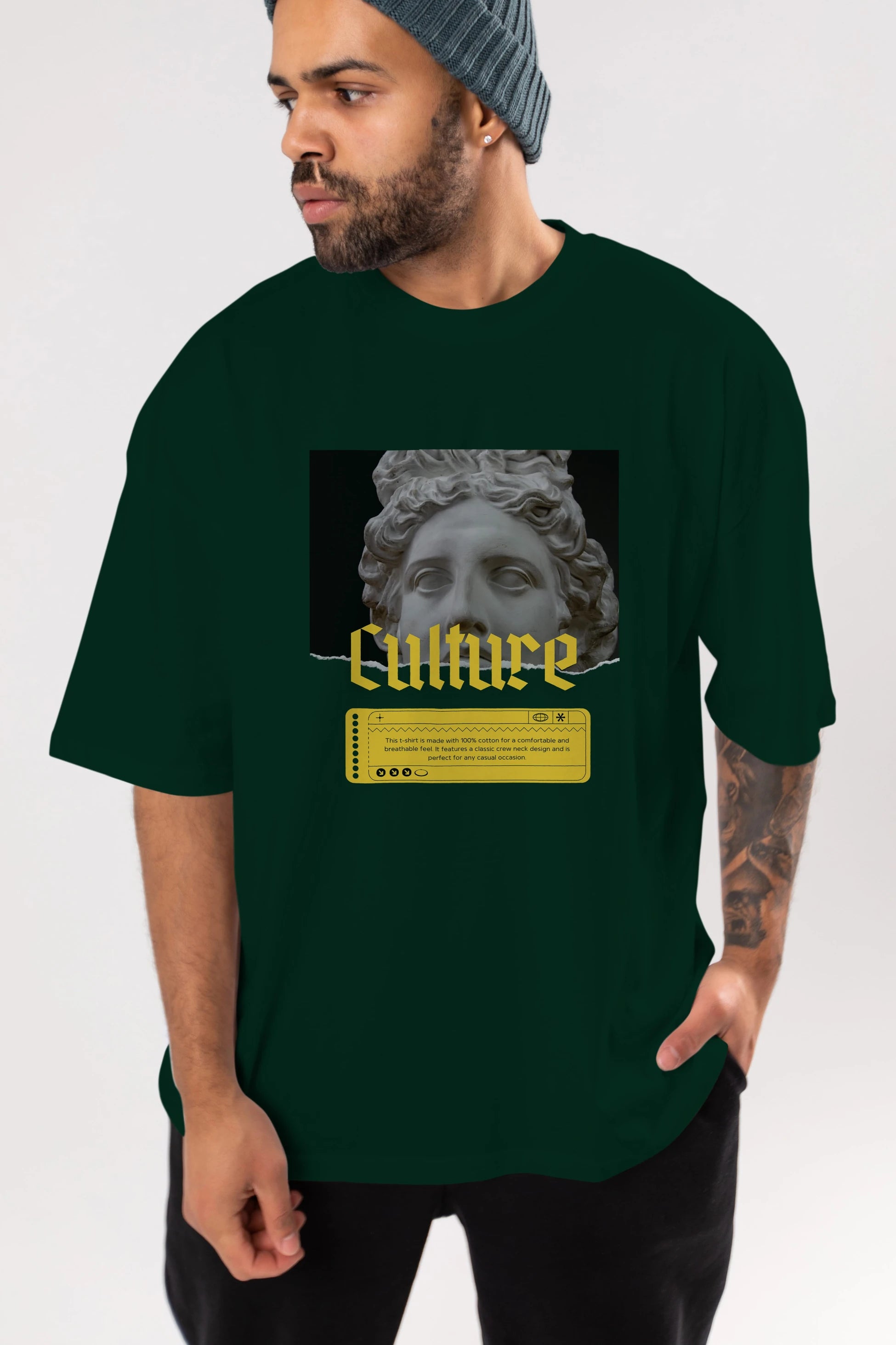Culture Yazılı Ön Baskılı Oversize t-shirt Erkek Kadın Unisex