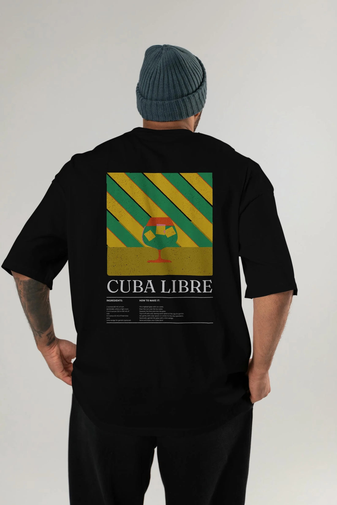 Cuba Libre Kokteyl Serisi Arka Baskılı Oversize t-shirt Erkek Kadın %100 Pamuk Bisiklet Yaka tişort