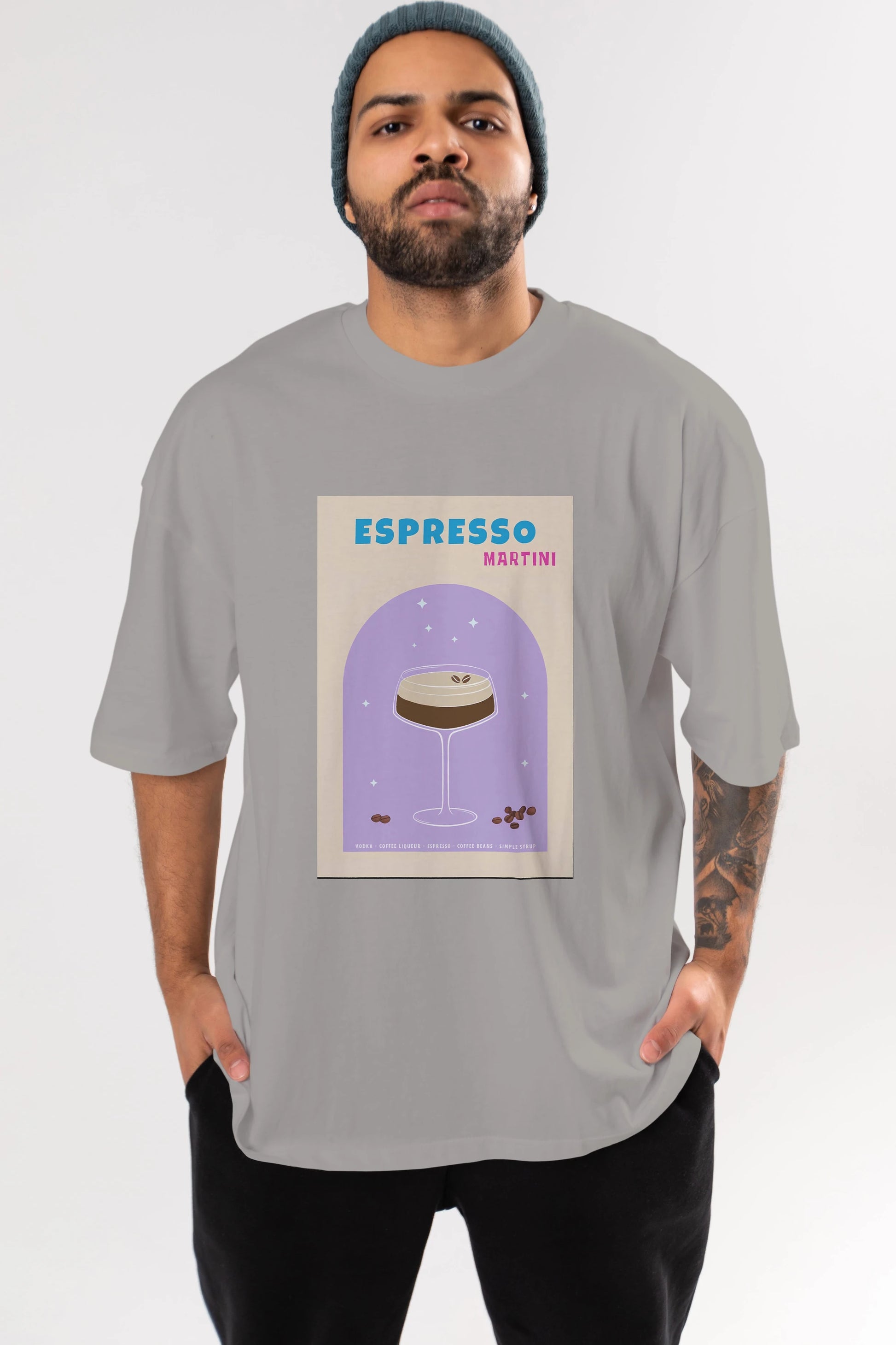 Espresso Martini 5 Ön Baskılı Oversize t-shirt Erkek Kadın Unisex %100 Pamuk Bisiklet Yaka tişort