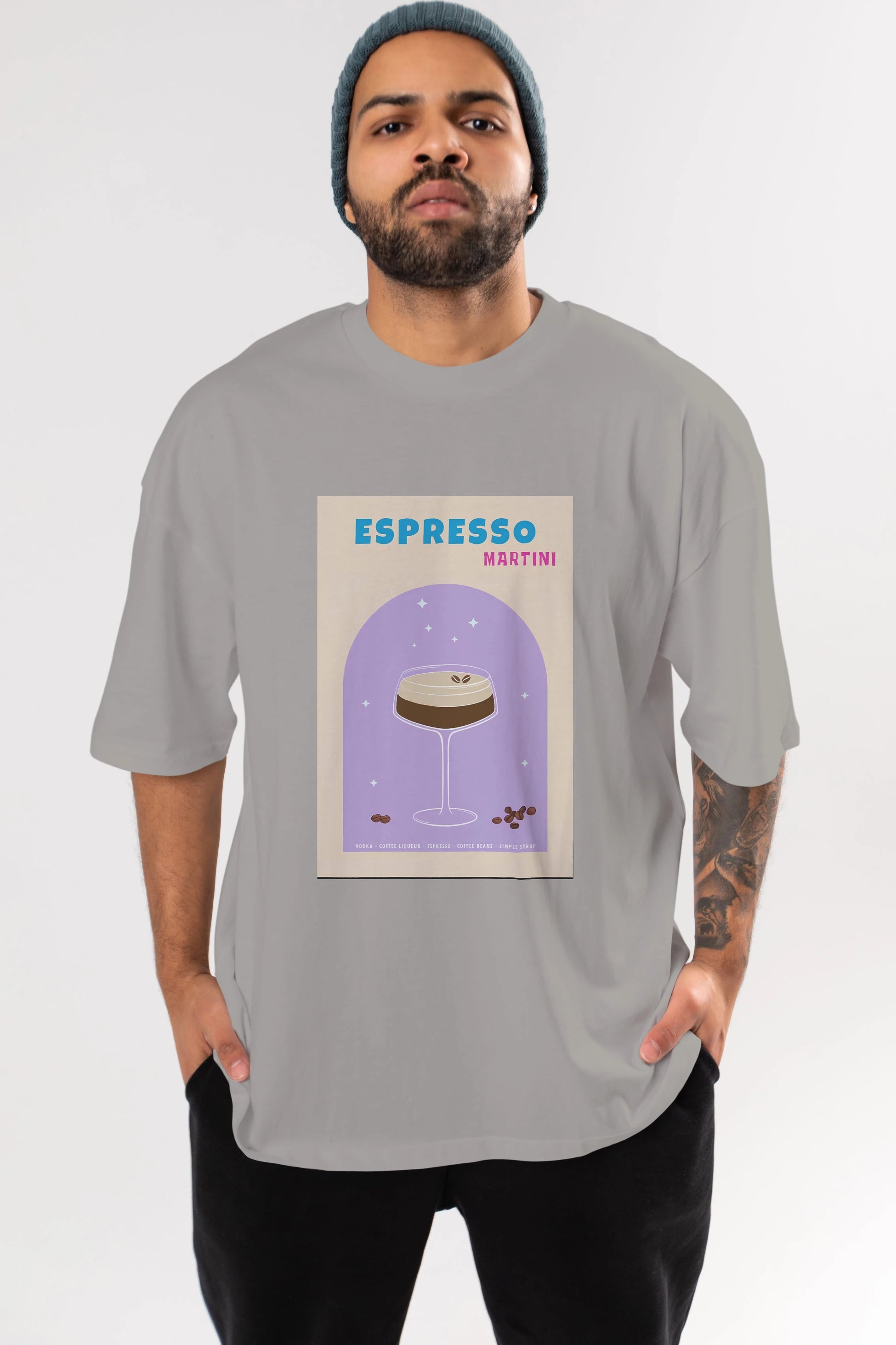 Espresso Martini 5 Ön Baskılı Oversize t-shirt Erkek Kadın Unisex %100 Pamuk Bisiklet Yaka tişort