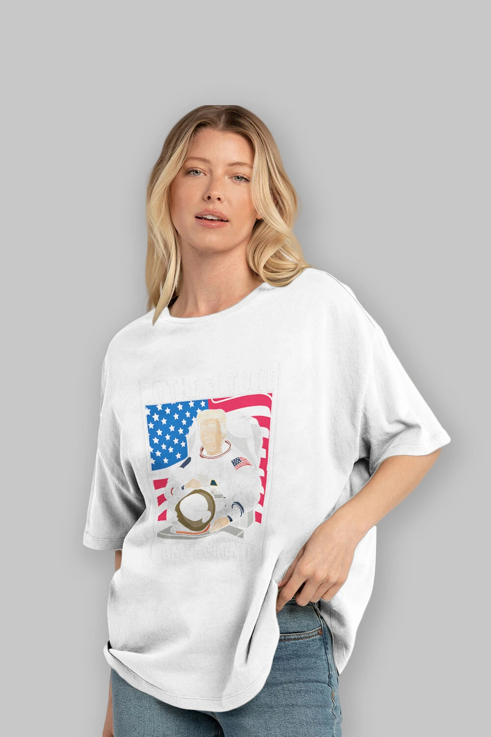 Trumpstronaut Ön Baskılı Oversize t-shirt Erkek Kadın Unisex %100 Pamuk tişort