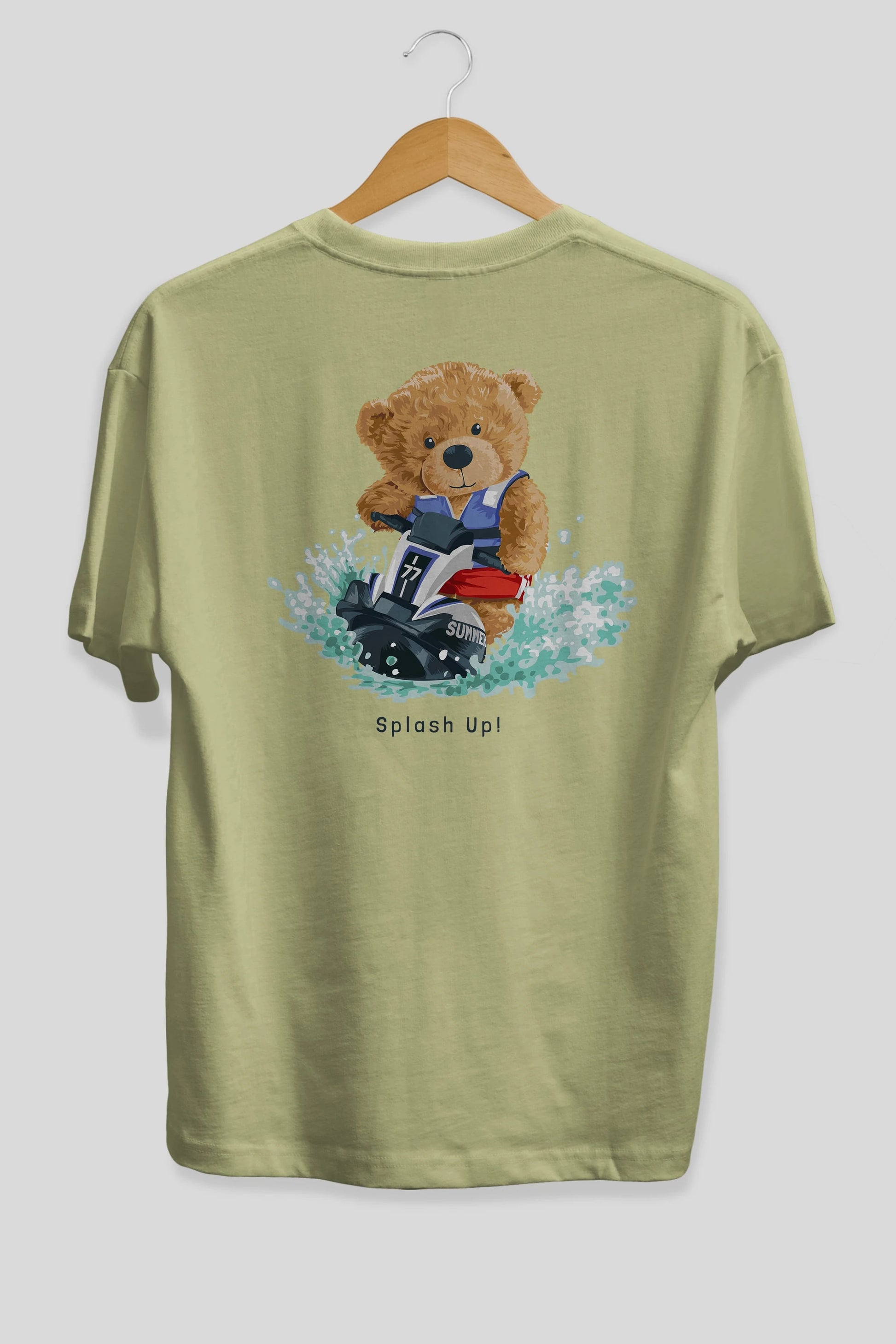 Teddy Bear Splash Up Arka Baskılı Oversize t-shirt Erkek Kadın Unisex %100 Pamuk