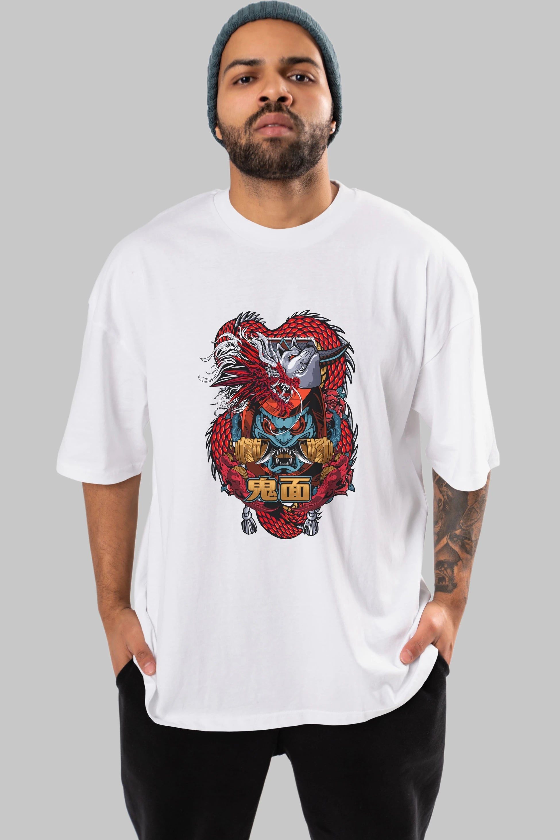 TRIBAL Anime Ön Baskılı Oversize t-shirt %100 pamuk Erkek Kadın Unisex
