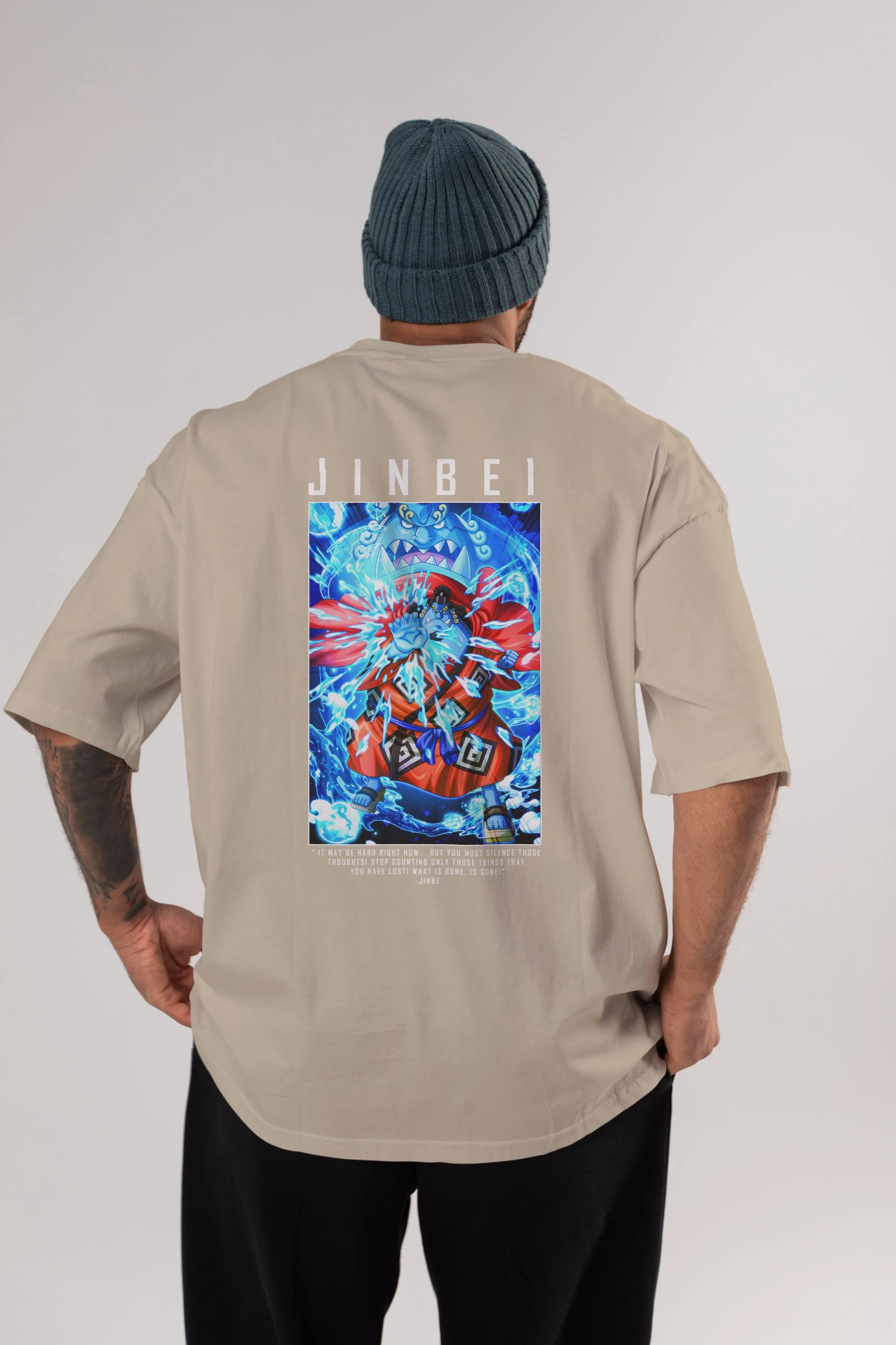 Jinbei Anime Arka Baskılı Oversize t-shirt Erkek Kadın Unisex %100 pamuk tişort