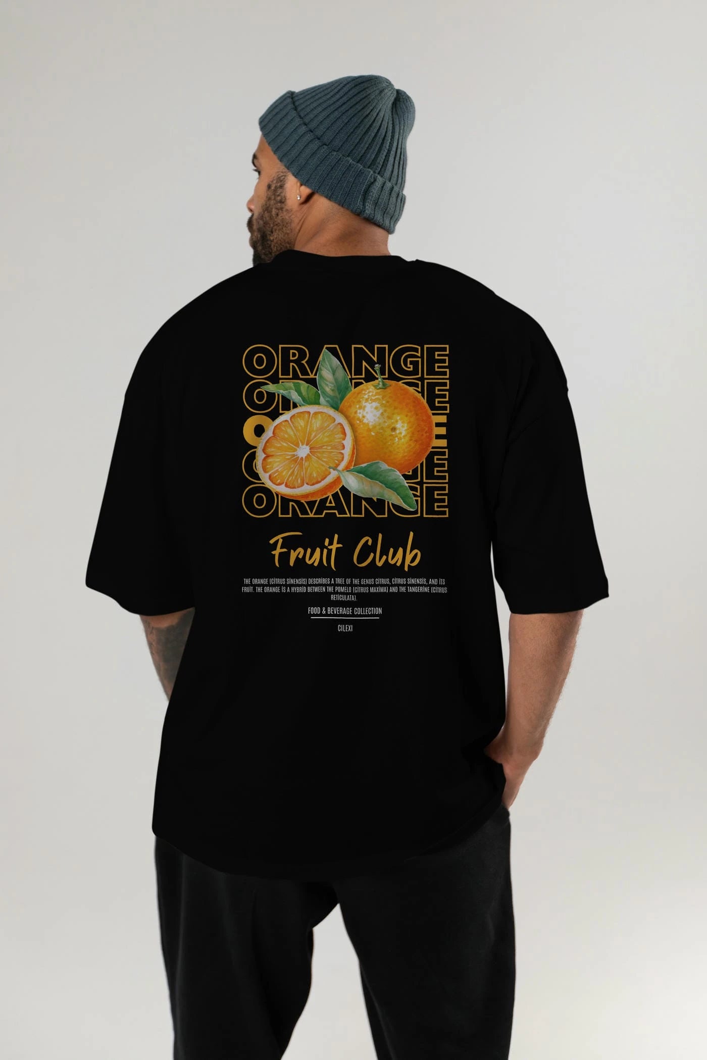 Orange Arka Baskılı Oversize t-shirt Erkek Kadın Pamuk Bisiklet Yaka tişort