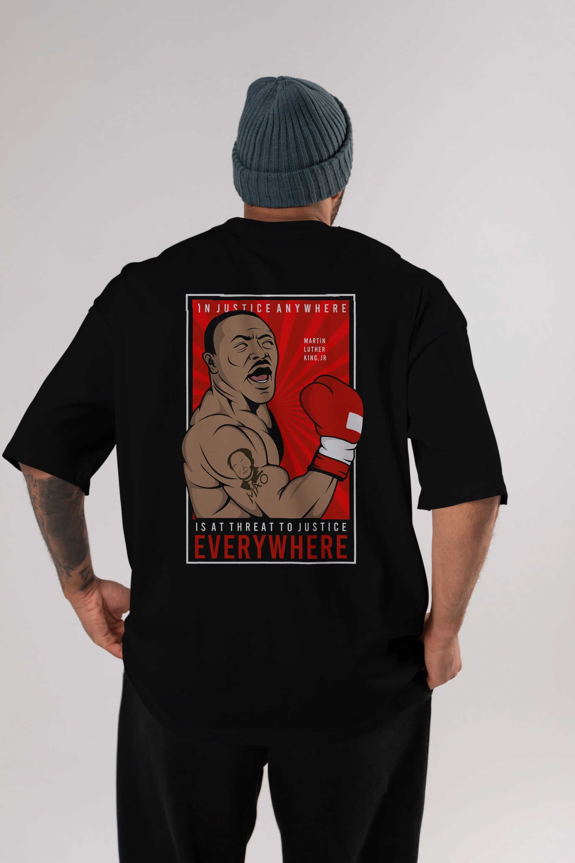 Luther King Boxer Arka Baskılı Oversize t-shirt Erkek Kadın Unisex %100 Pamuk tişort