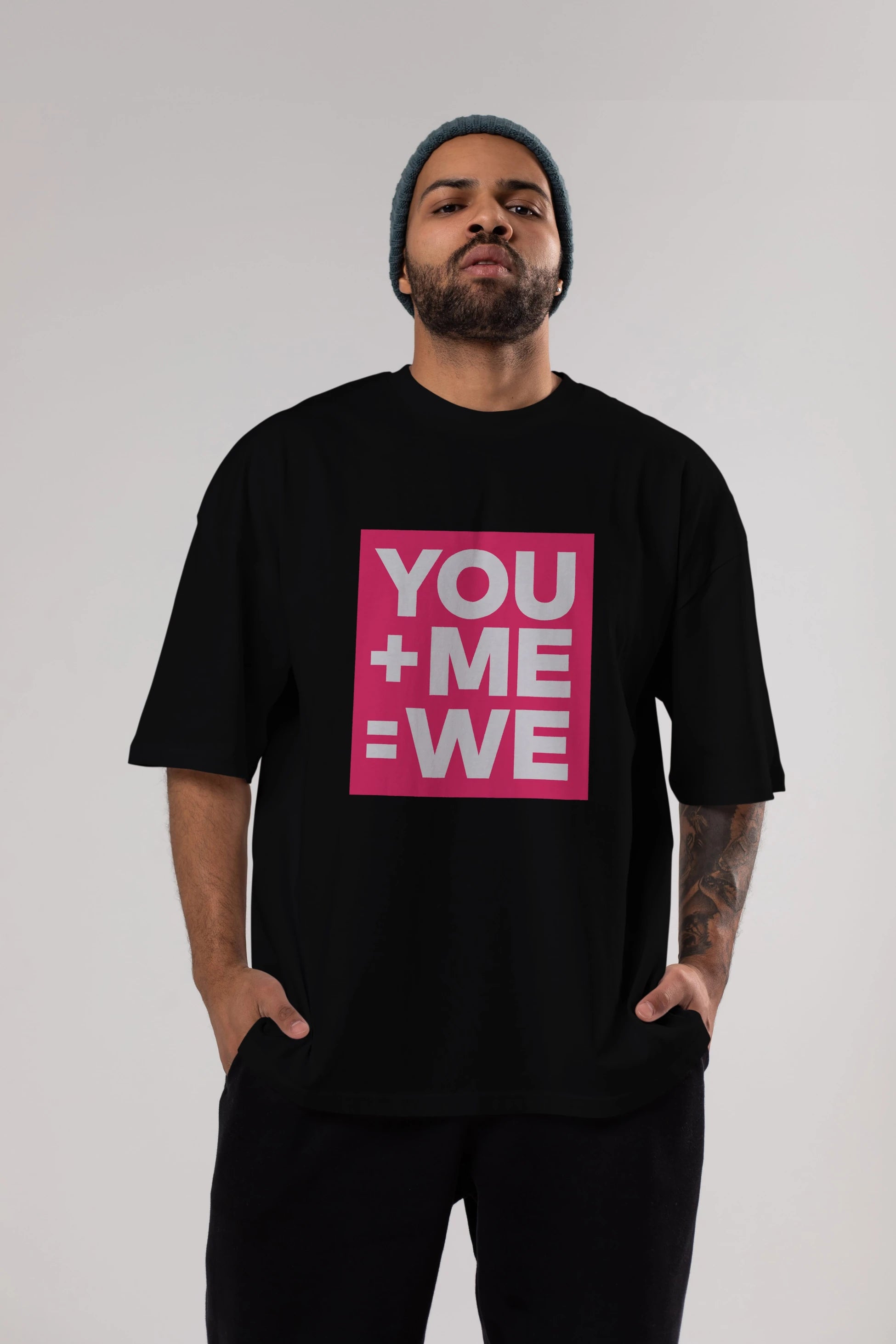 You Me We Yazılı Ön Baskılı Oversize t-shirt Erkek Kadın Unisex