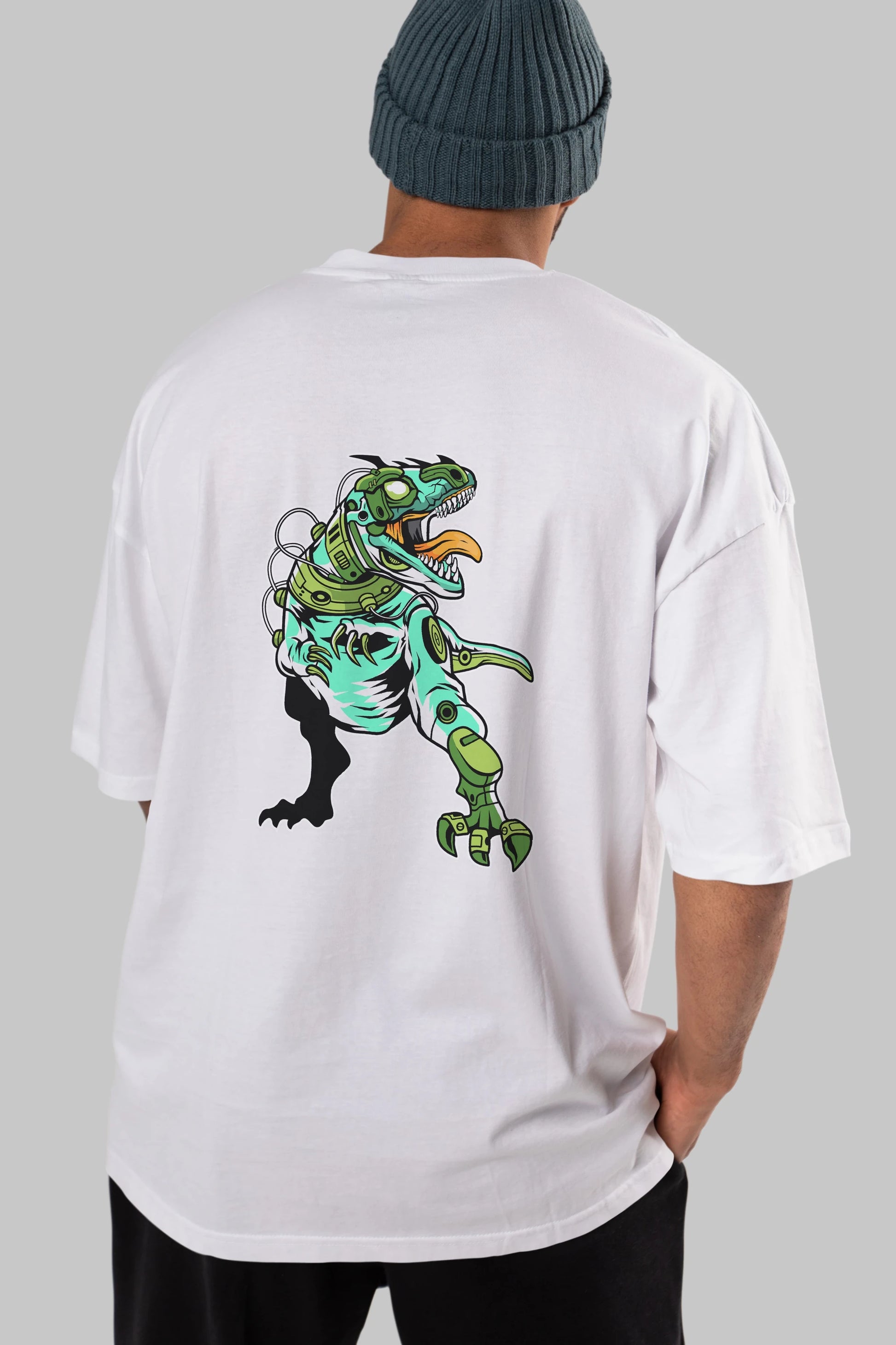 Trex Robot Arka Baskılı Oversize t-shirt Erkek Kadın Unisex %100 Pamuk tişort