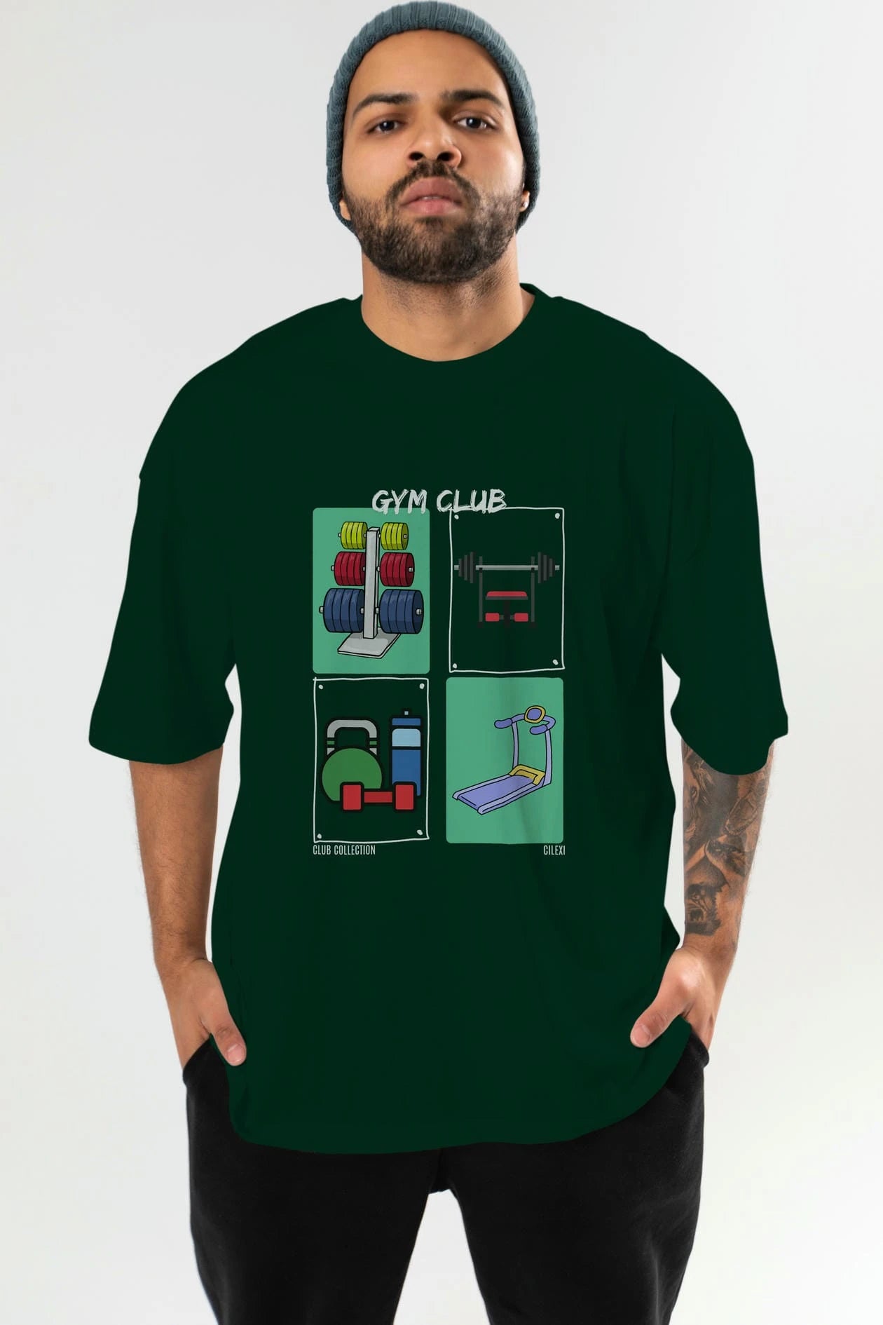 Gym Club ön Baskılı Oversize t-shirt Erkek Kadın %100 Pamuk Bisiklet Yaka tişort