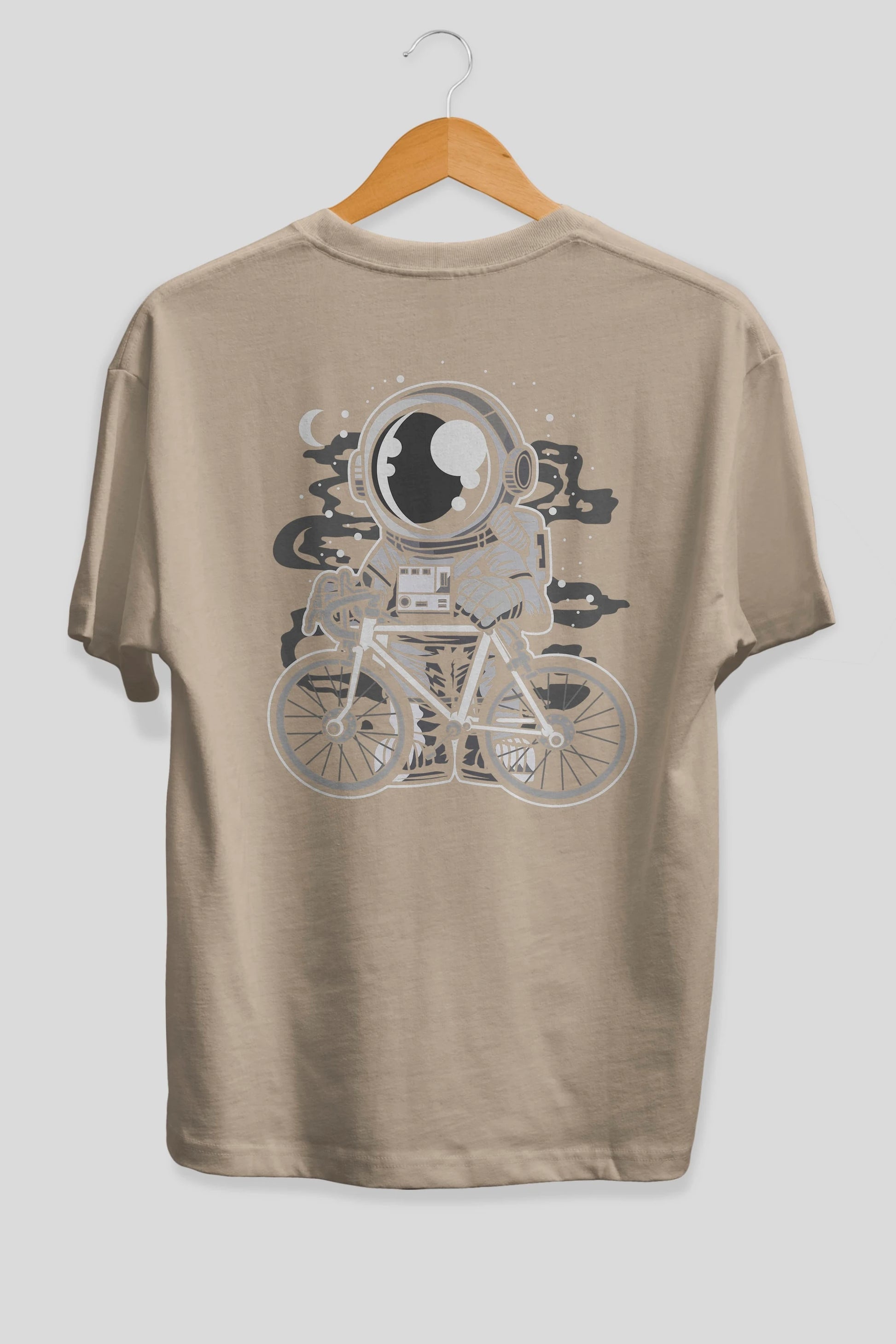 Bicycle Astronaut Arka Baskılı Oversize t-shirt Erkek Kadın Unisex