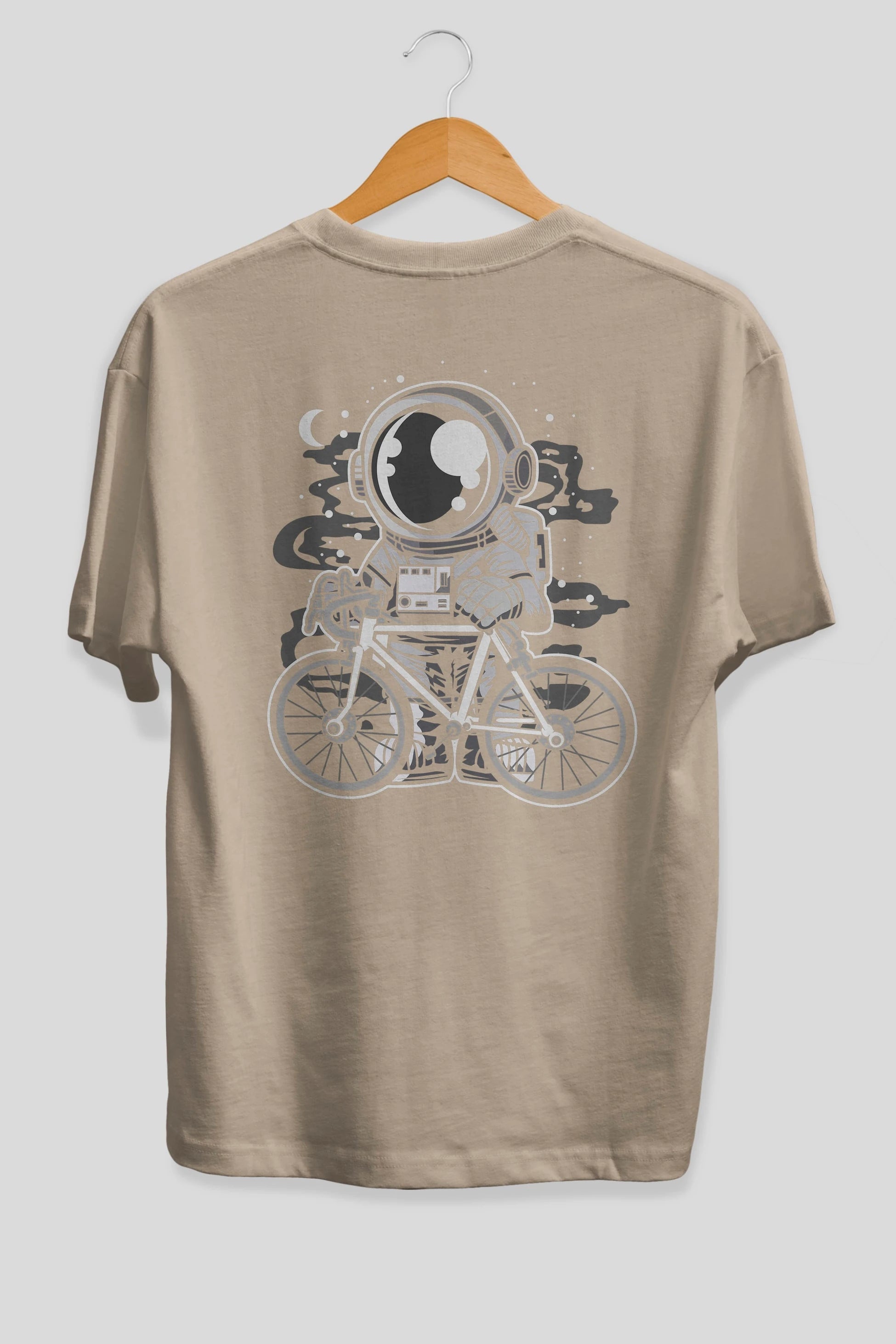 Bicycle Astronaut Arka Baskılı Oversize t-shirt Erkek Kadın Unisex