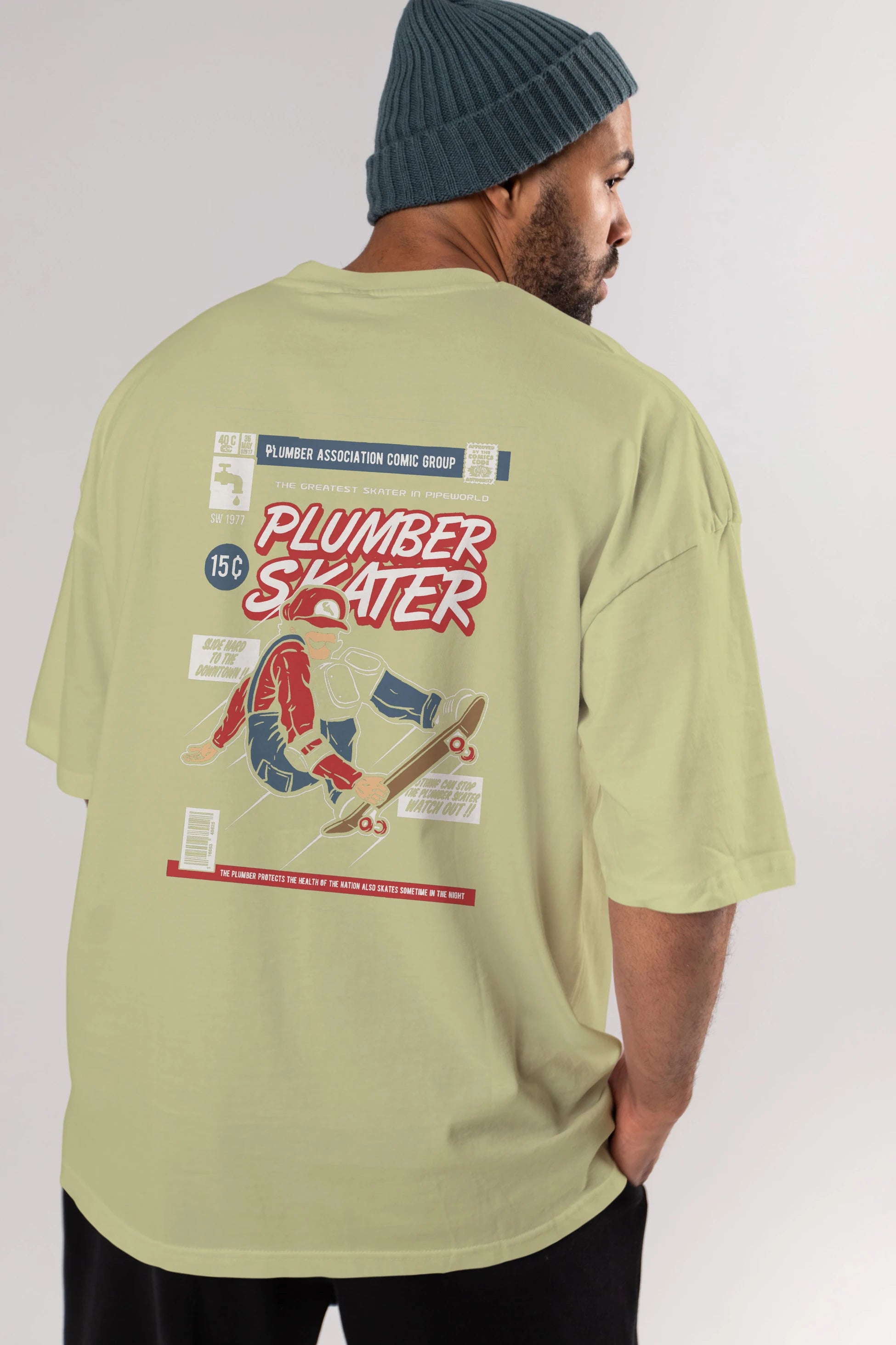 Plumber Skater Arka Baskılı Oversize t-shirt Erkek Kadın Unisex %100 Pamuk