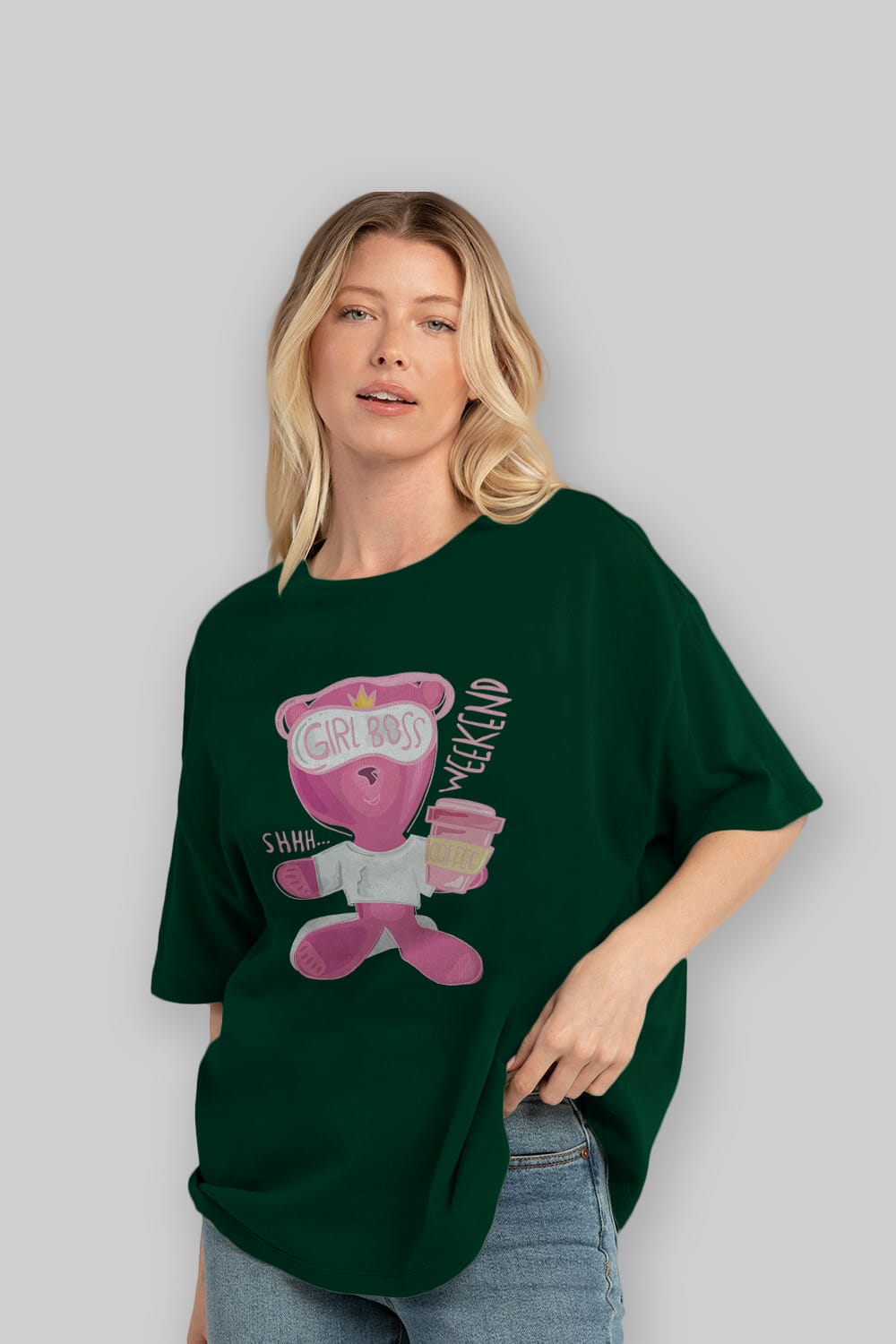 Girl Boss Bear Ön Baskılı Oversize t-shirt Erkek Kadın Unisex