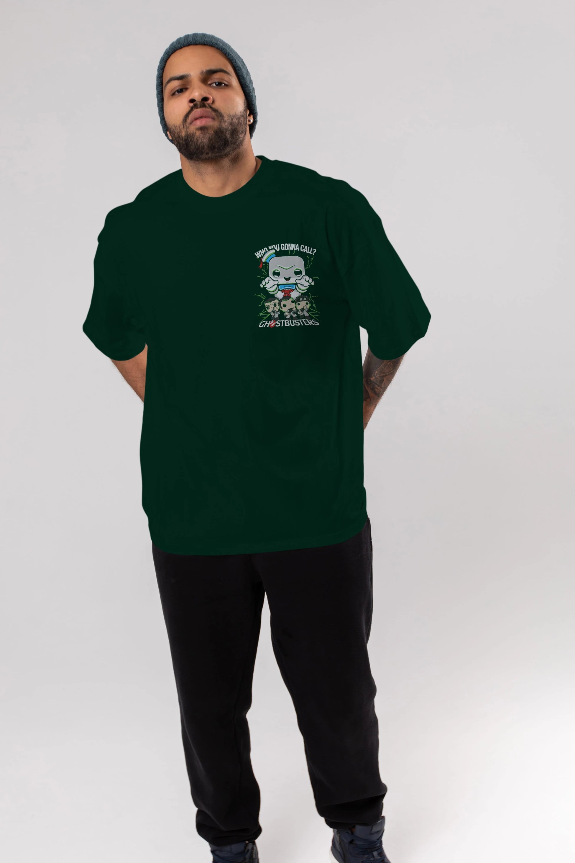 Ghostbusters Ön Sol Baskılı Oversize t-shirt Erkek Kadın Unisex %100 Pamuk Bisiklet Yaka tişort