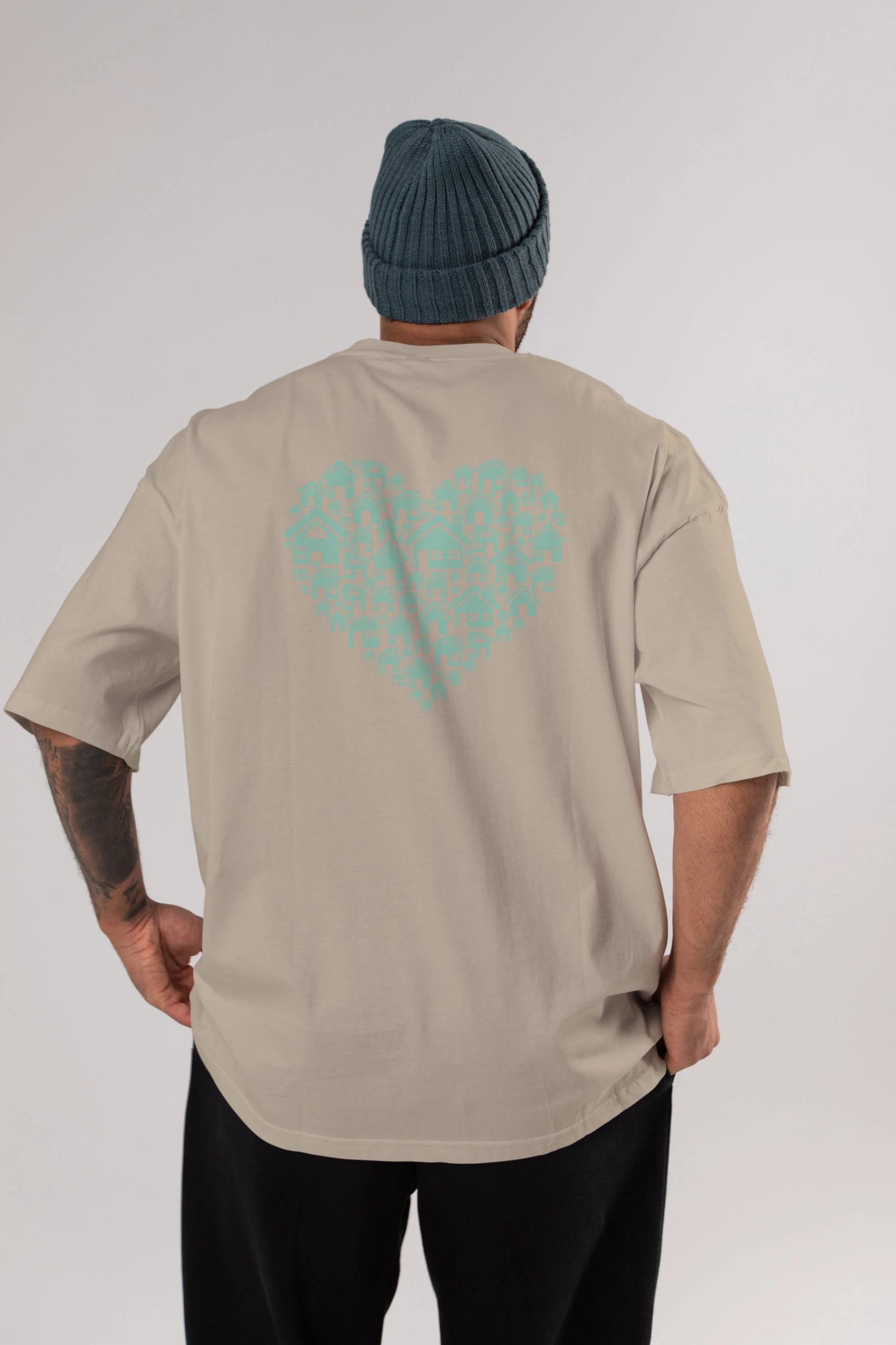 Home Heart Arka Baskılı Oversize t-shirt %100 pamuk Erkek Kadın Unisex