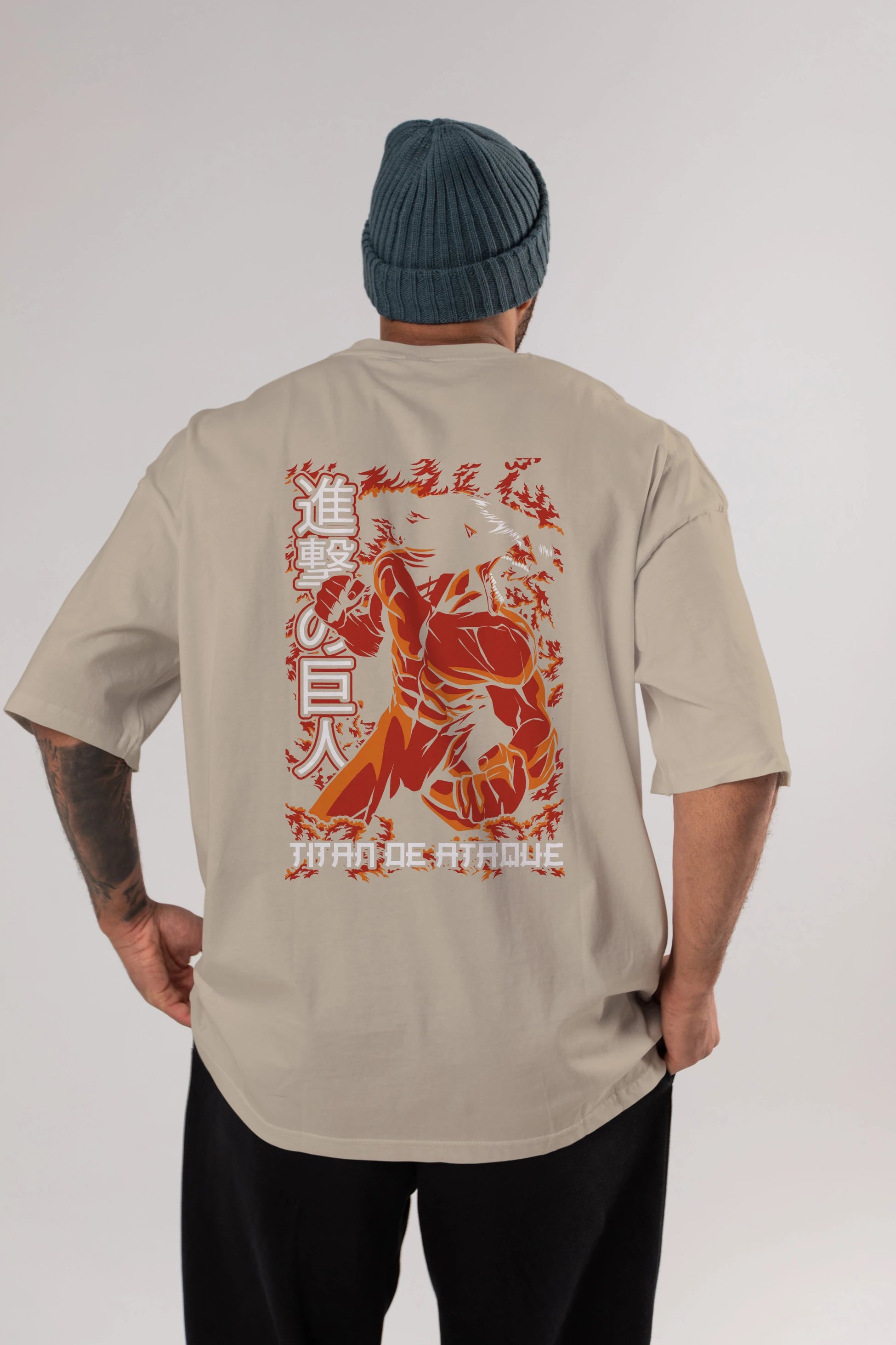 Eren Yeager Anime Arka Baskılı Oversize t-shirt Erkek Kadın Unisex %100 pamuk tişort