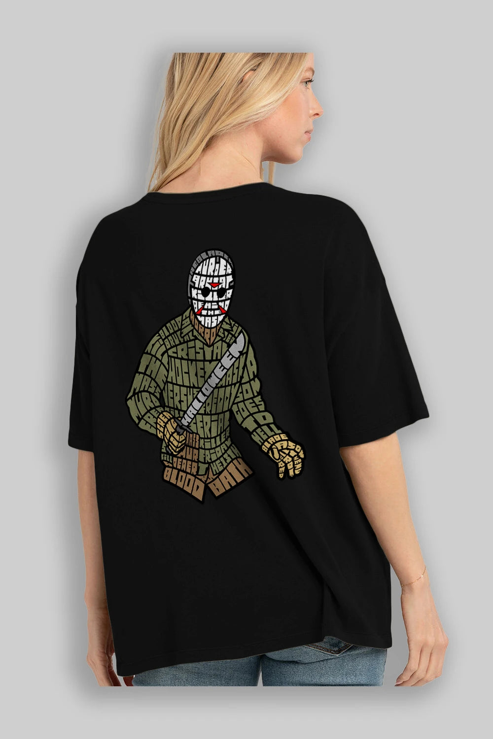 Jason Arka Baskılı Oversize t-shirt %100 pamuk Erkek Kadın Unisex