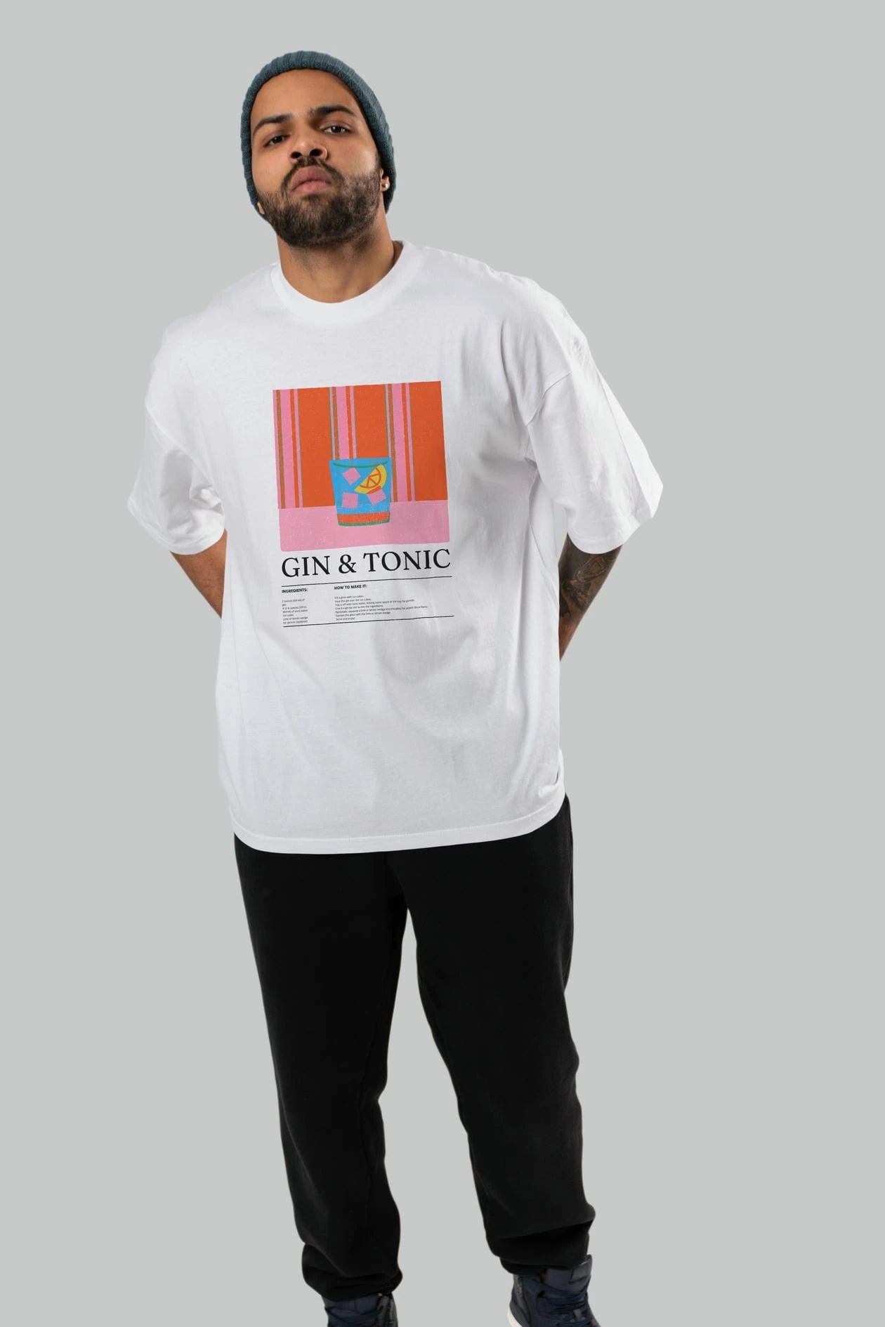 Gin tonic Kokteyl Ön Baskılı Oversize t-shirt Erkek Kadın %100 Pamuk Bisiklet Yaka tişort