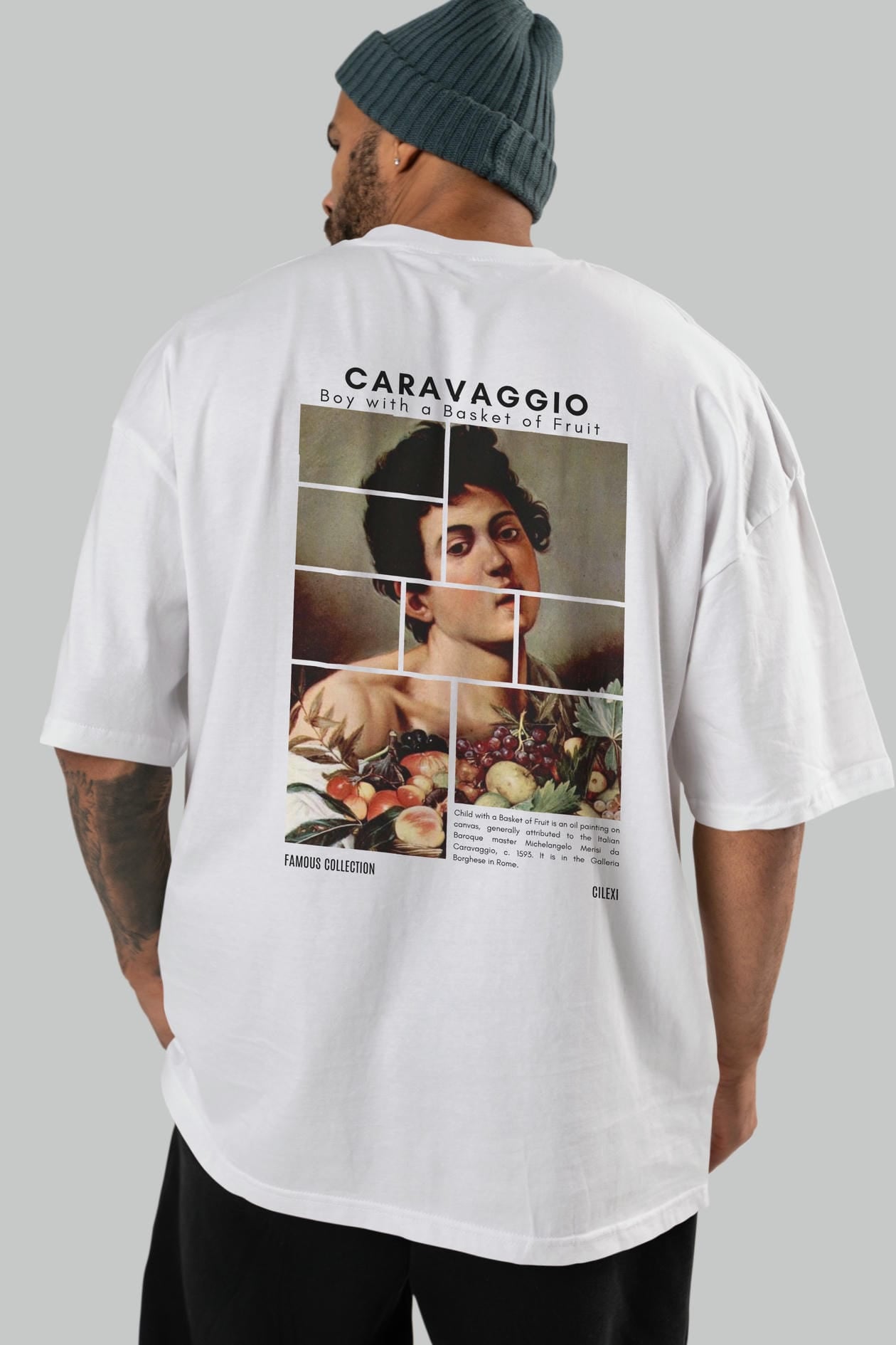 Caravaggio Boy Arka Baskılı Oversize t-shirt Erkek Kadın Bisiklet Yaka Pamuk tişort