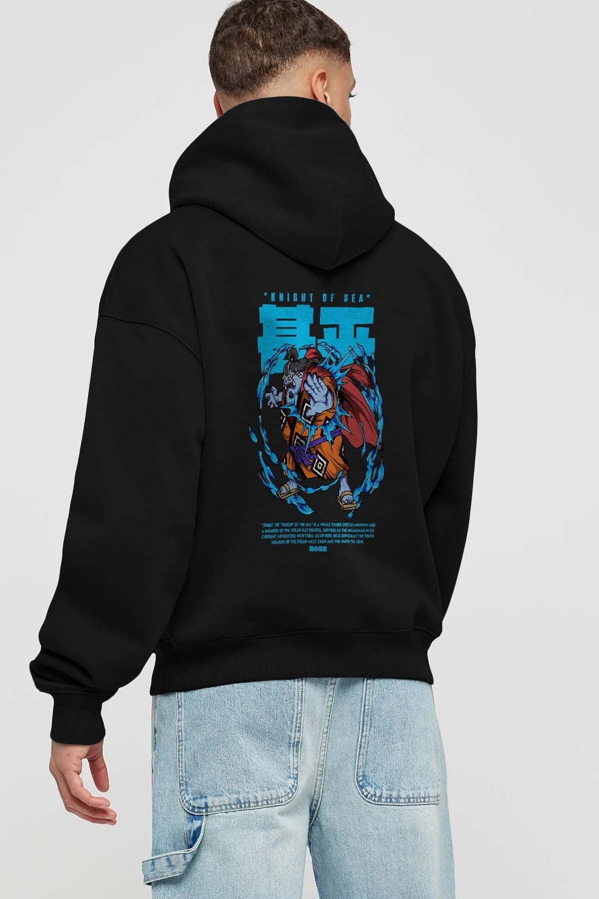 Jinbei Anime Arka Baskılı Hoodie Oversize Kapüşonlu Sweatshirt Erkek Kadın Unisex