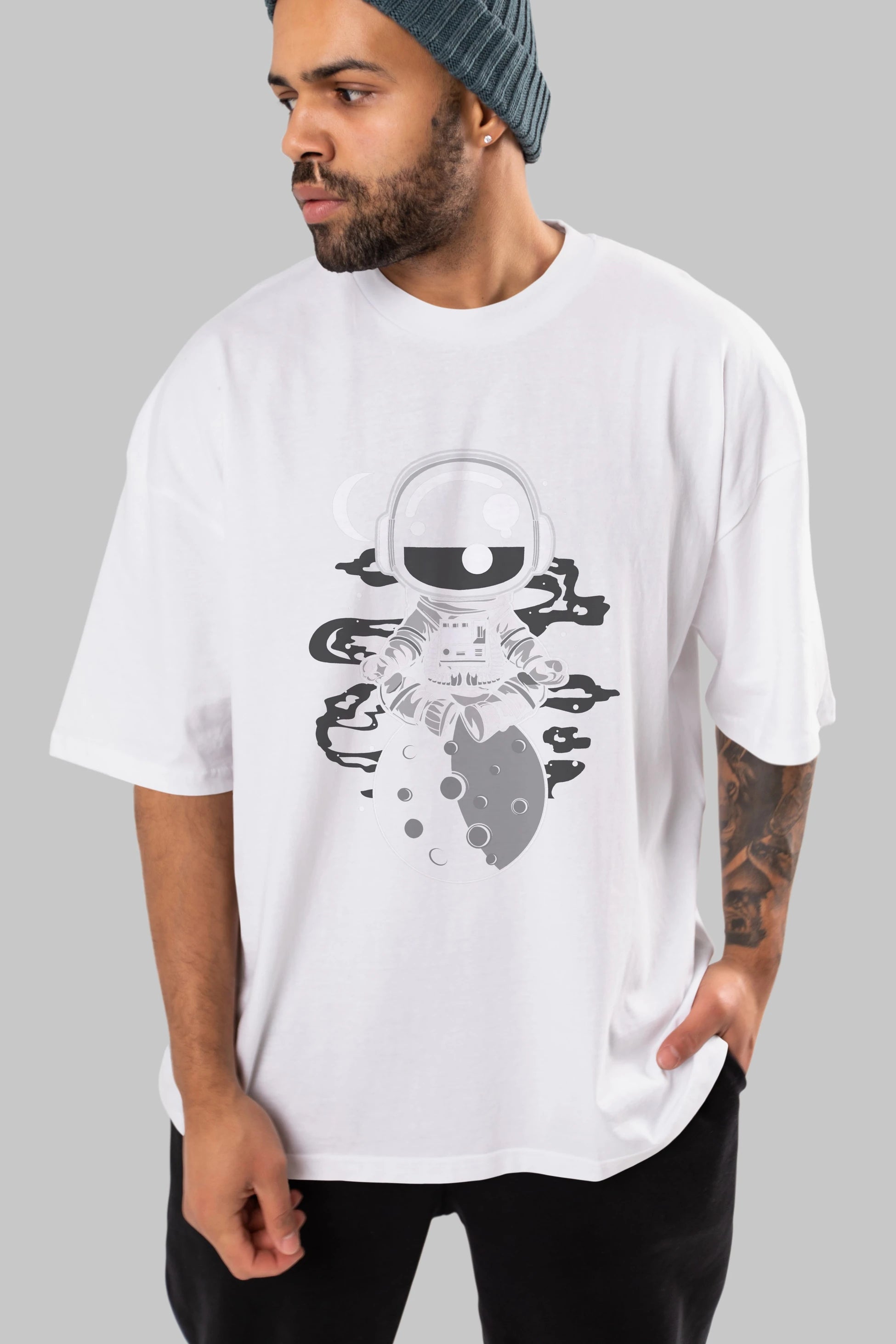 Astronaut Yoga Ön Baskılı Oversize t-shirt Erkek Kadın Unisex