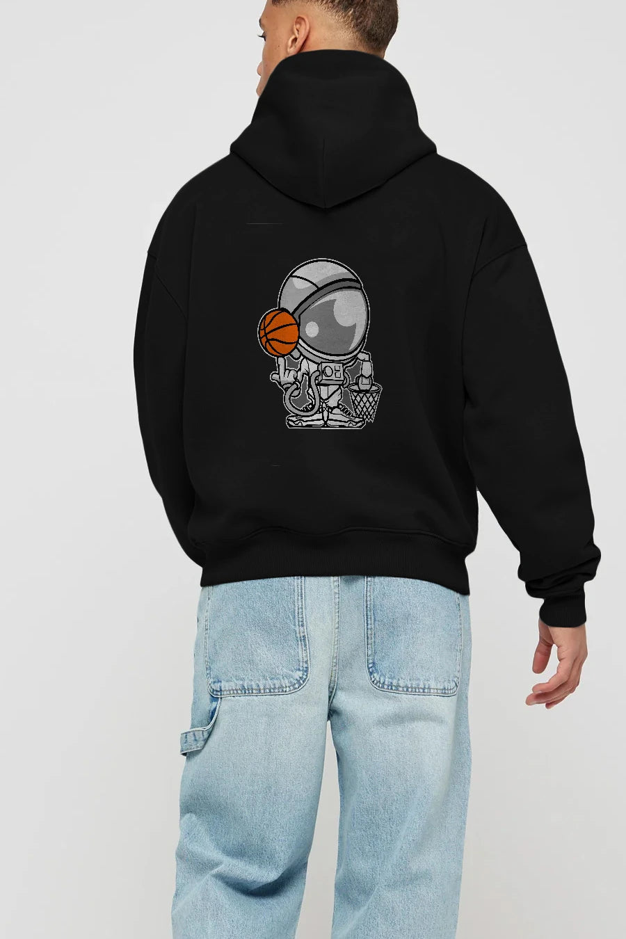 Astronaut Basketball Arka Baskılı Hoodie Oversize Kapüşonlu Sweatshirt Erkek Kadın Unisex