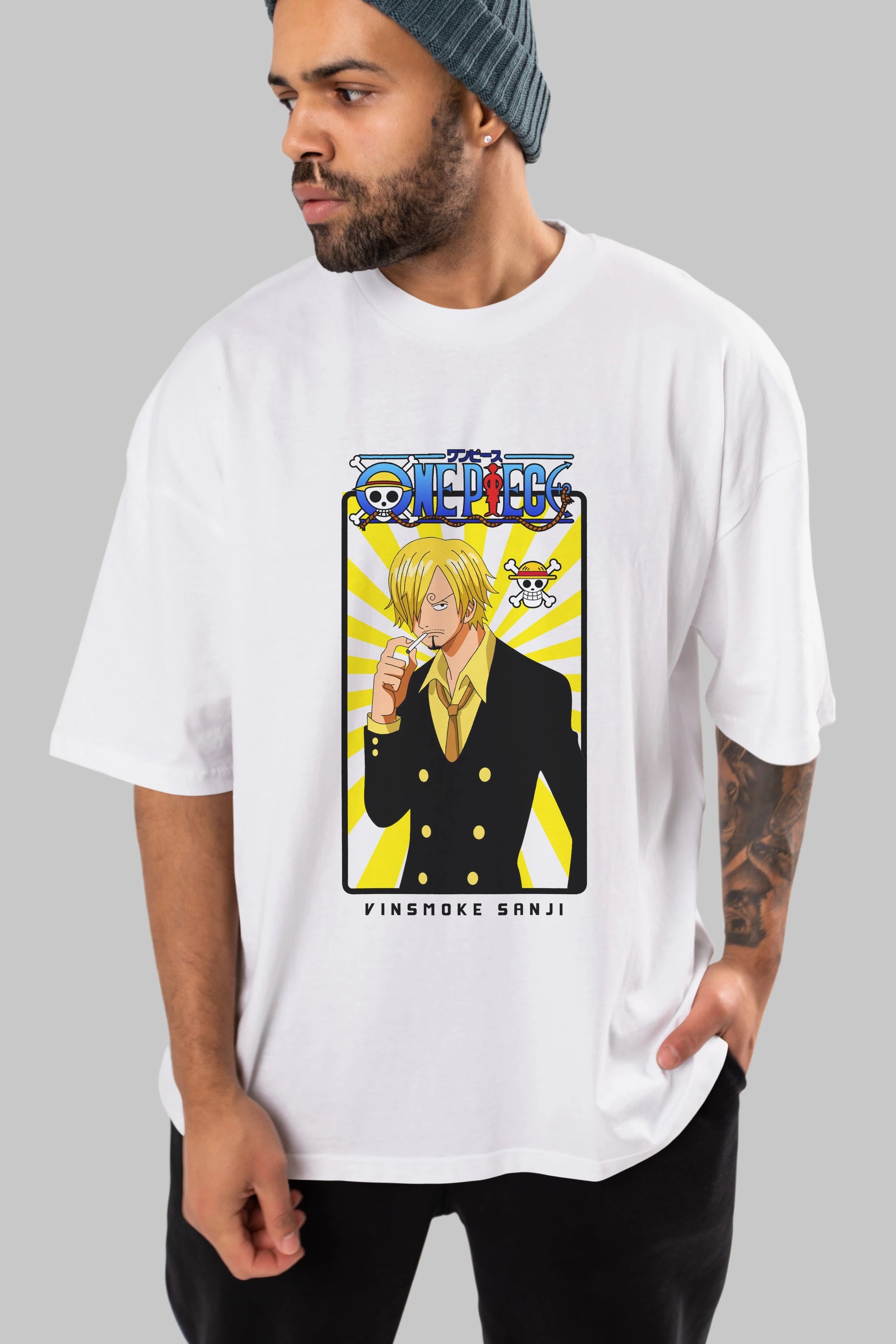 Sanji 4 Anime Ön Baskılı Oversize t-shirt Erkek Kadın Unisex