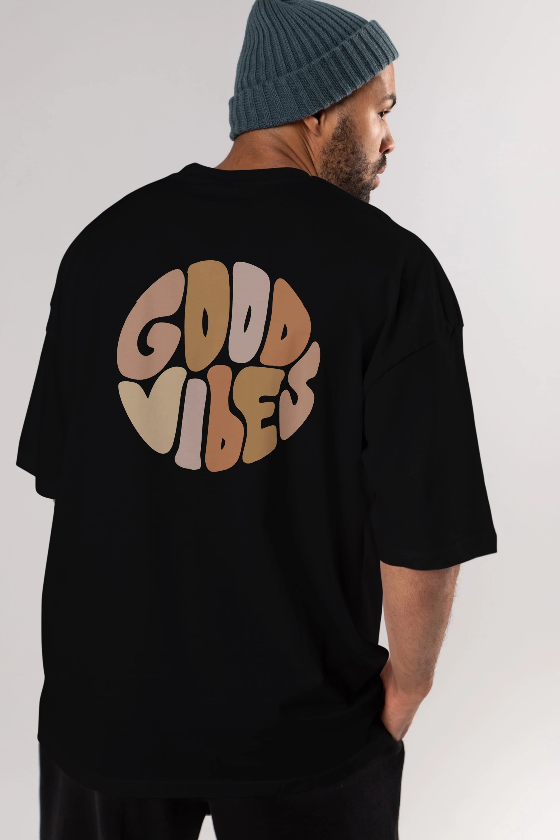 Good Vibes Yazılı 3 Arka Baskılı Oversize t-shirt Erkek Kadın Unisex