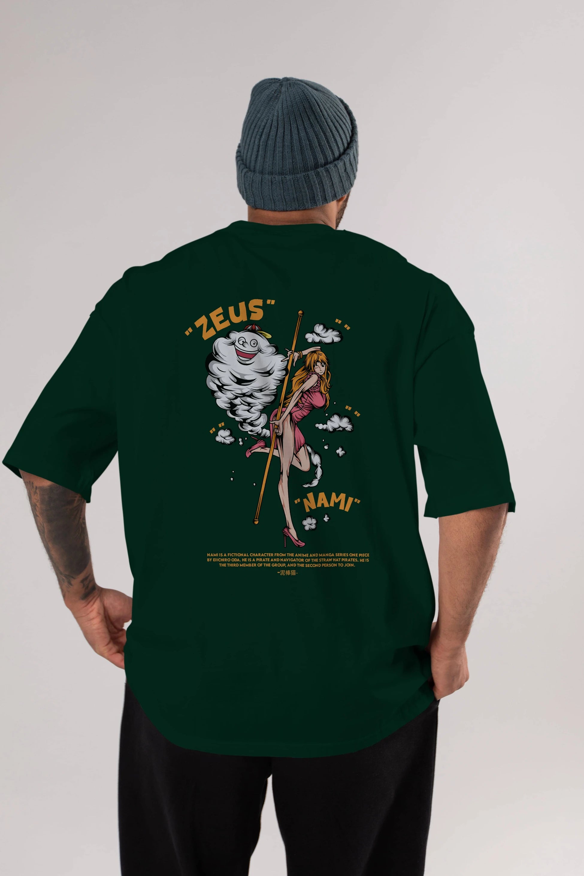 Zeus Nami Anime Arka Baskılı Oversize t-shirt Erkek Kadın Unisex