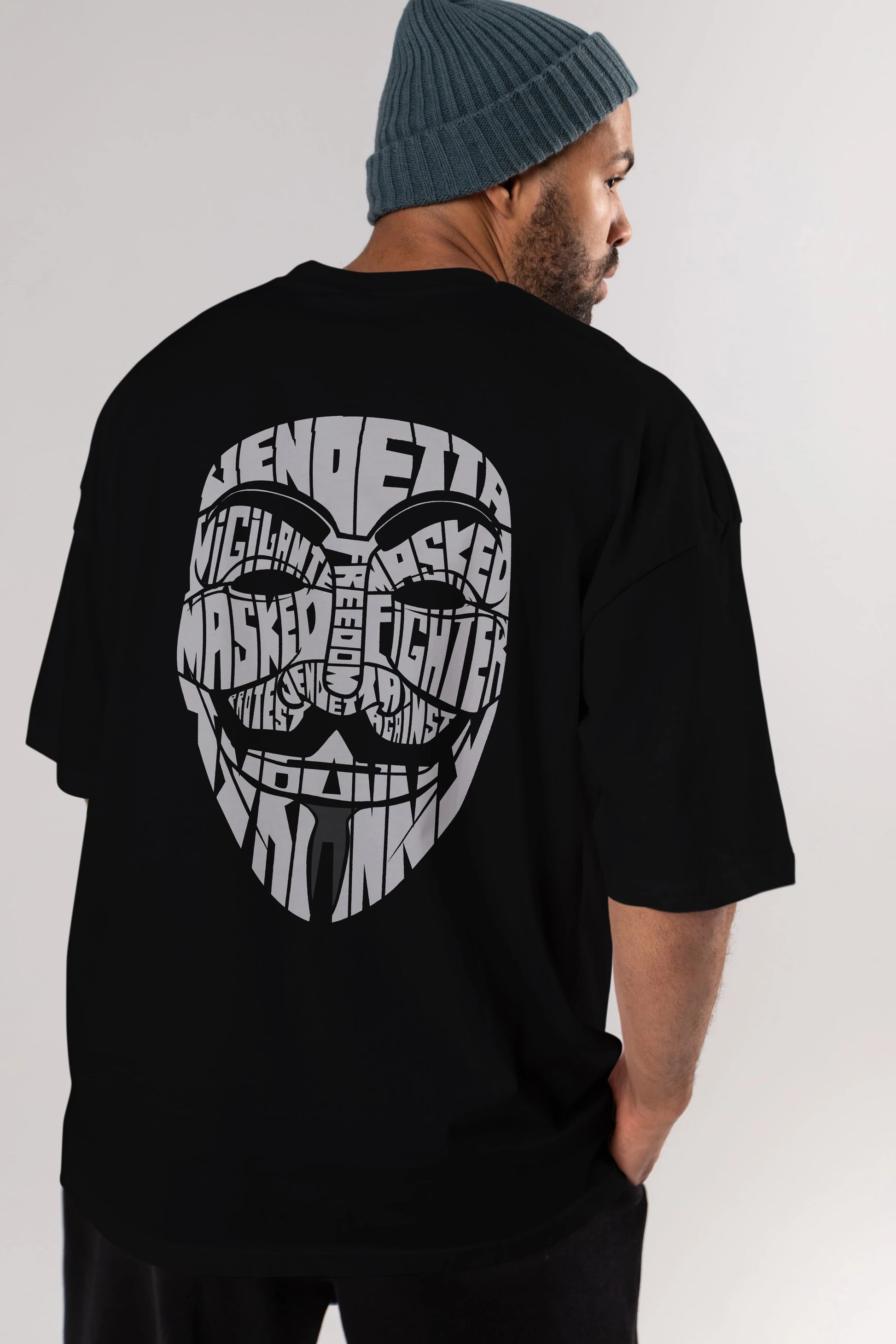 Vendetta Arka Baskılı Oversize t-shirt %100 pamuk Erkek Kadın Unisex