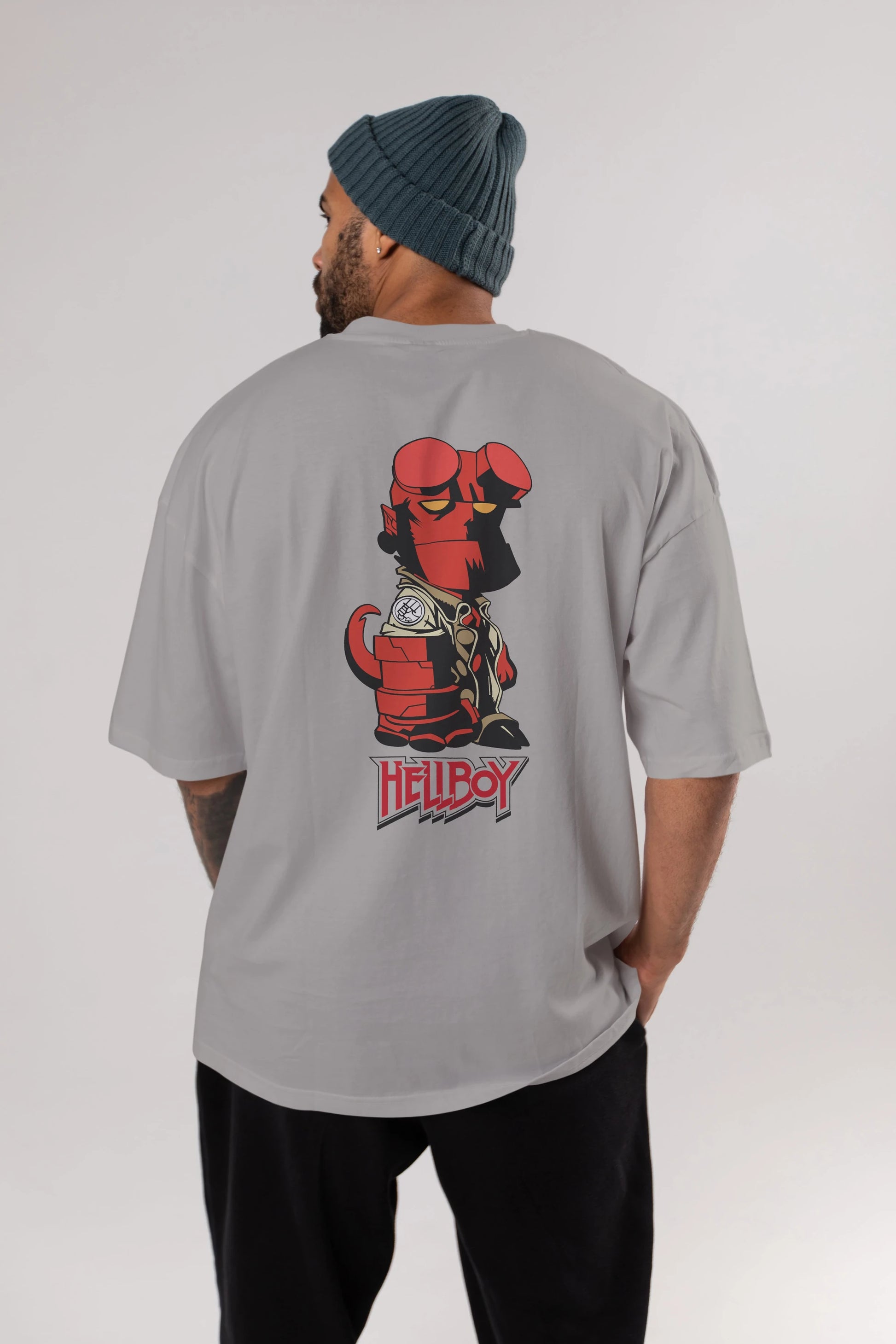 Hellboy (1) Arka Baskılı Oversize t-shirt Erkek Kadın Unisex %100 Pamuk Bisiklet Yaka tişort