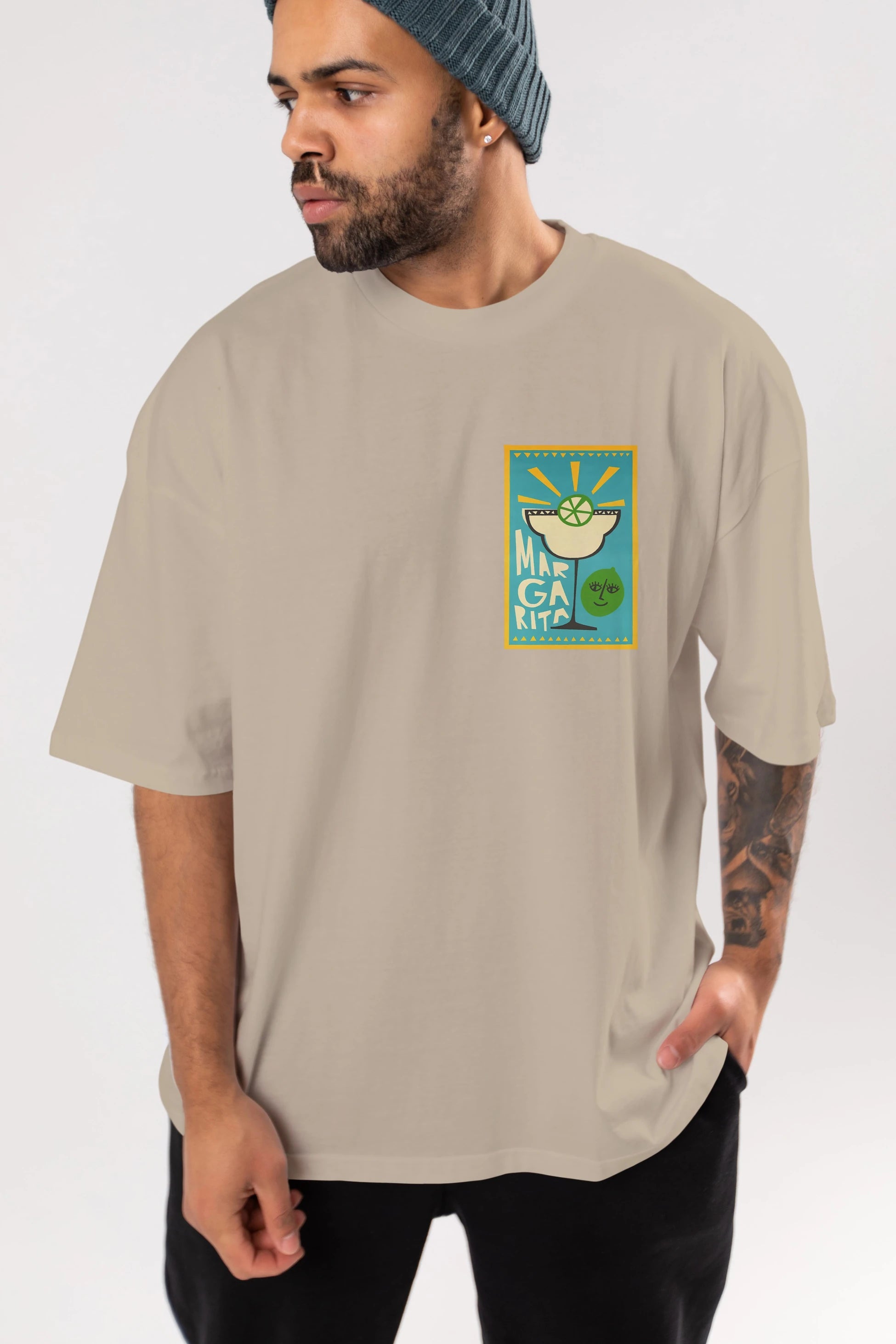 Margarita 4 Ön Sol Baskılı Oversize t-shirt Erkek Kadın Unisex %100 Pamuk Bisiklet Yaka tişort