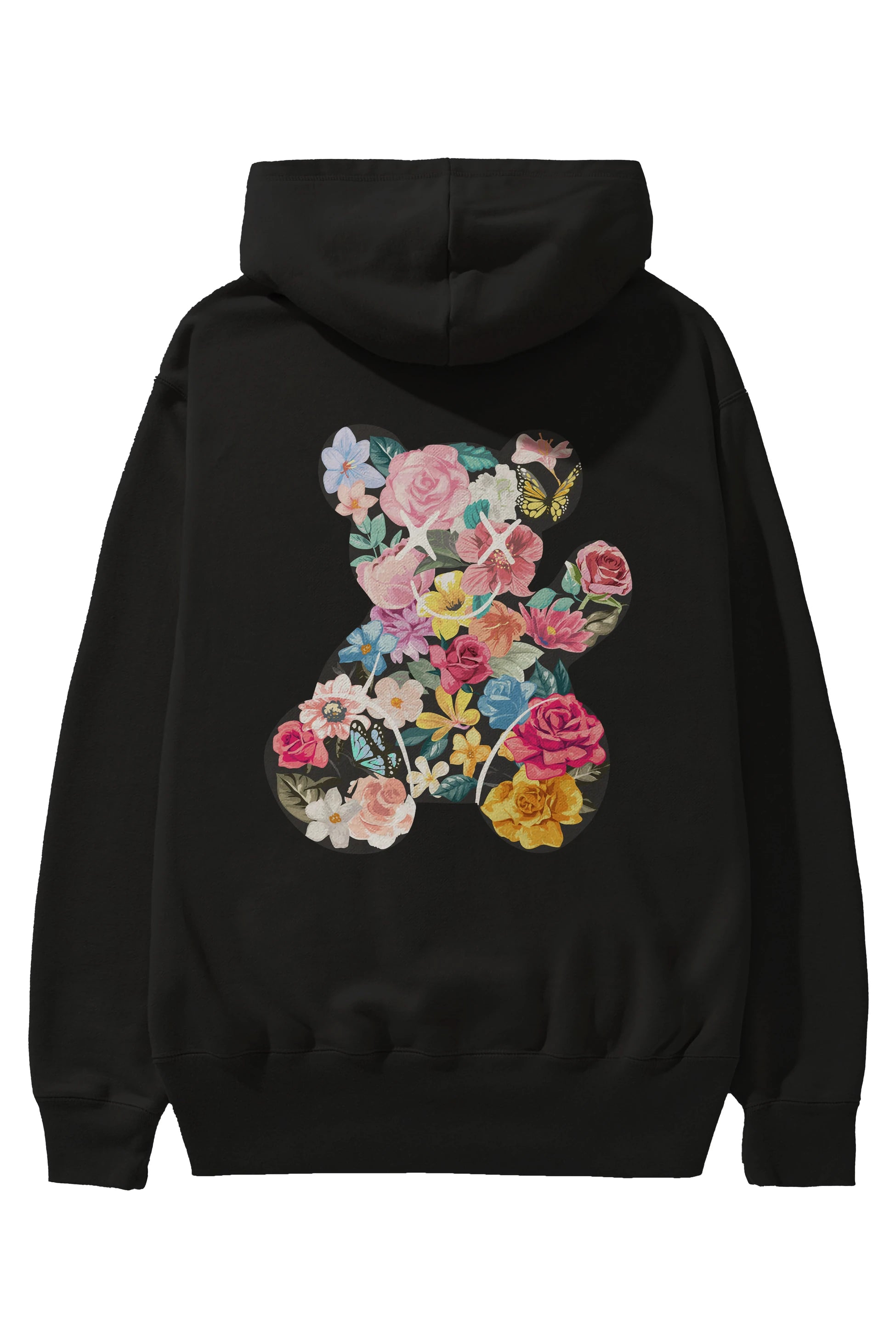 Flowers Bear Arka Baskılı Hoodie Oversize Kapüşonlu Sweatshirt Erkek Kadın Unisex