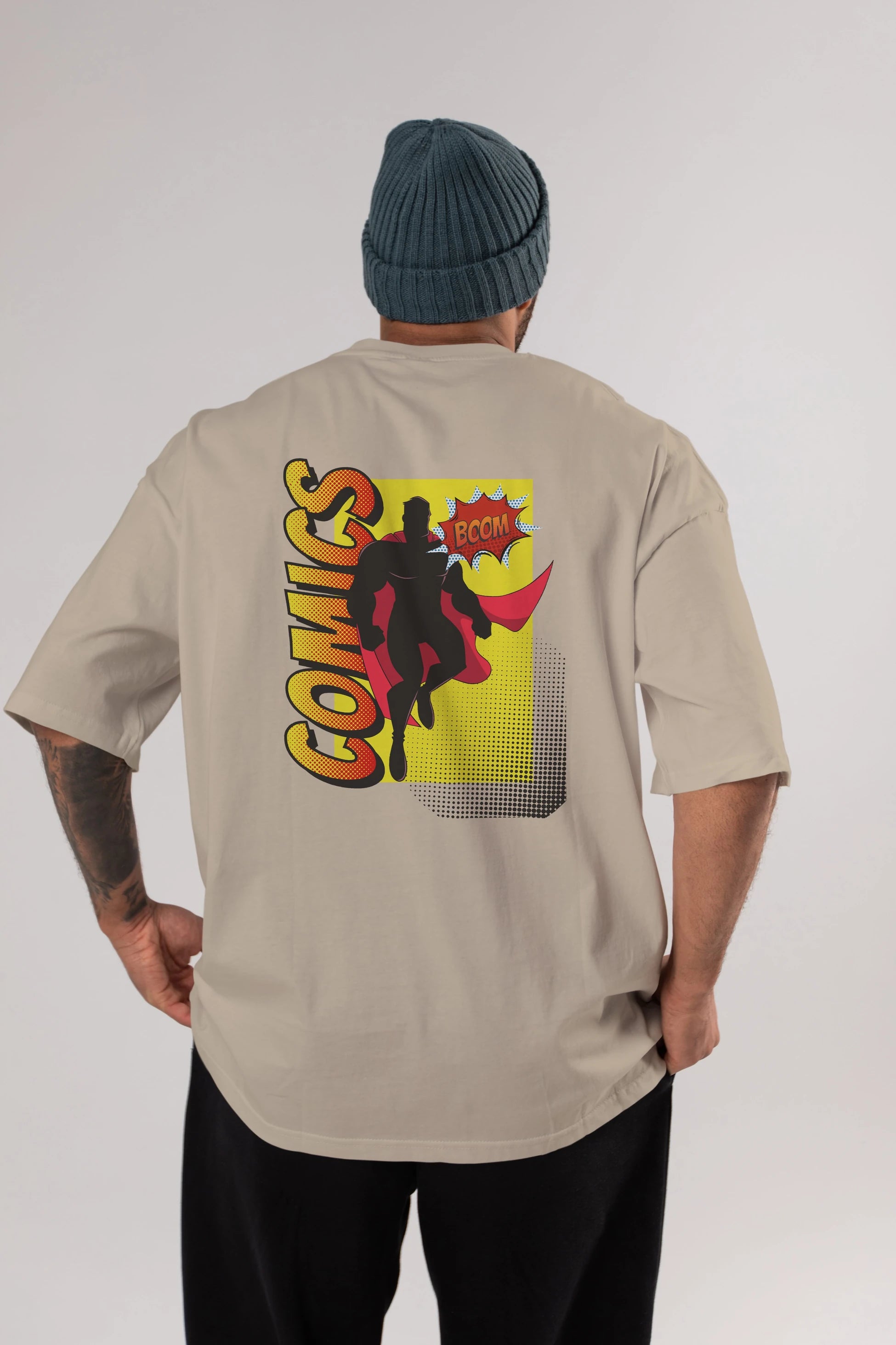Comics Boom Arka Baskılı Oversize t-shirt Erkek Kadın Unisex