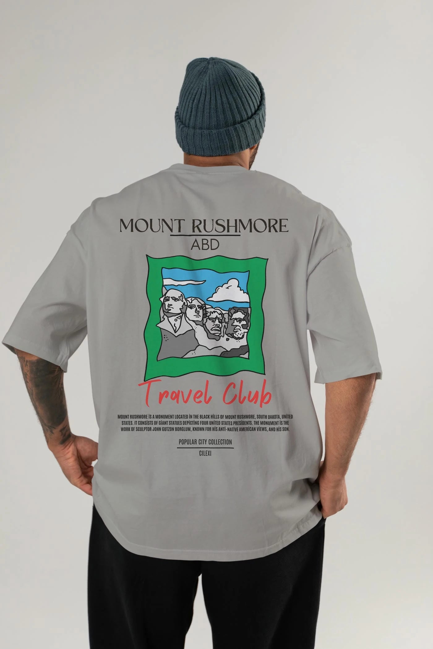 Mount Rushmore ABD Arka Baskılı Oversize t-shirt Erkek Kadın Pamuk Bisiklet Yaka tişort