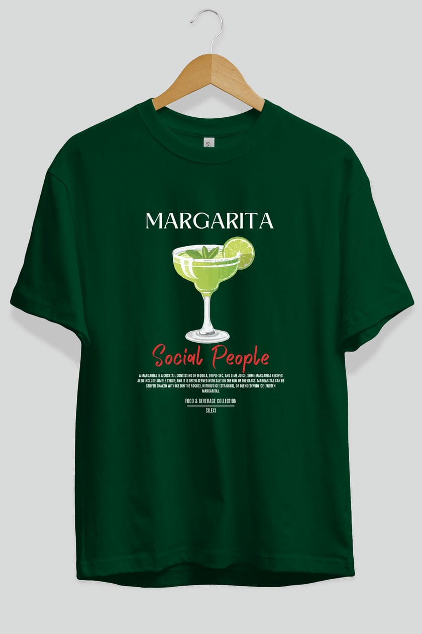 Margarita Kokteyl Serisi ön Baskılı Oversize t-shirt Erkek Kadın %100 Pamuk Bisiklet Yaka tişort